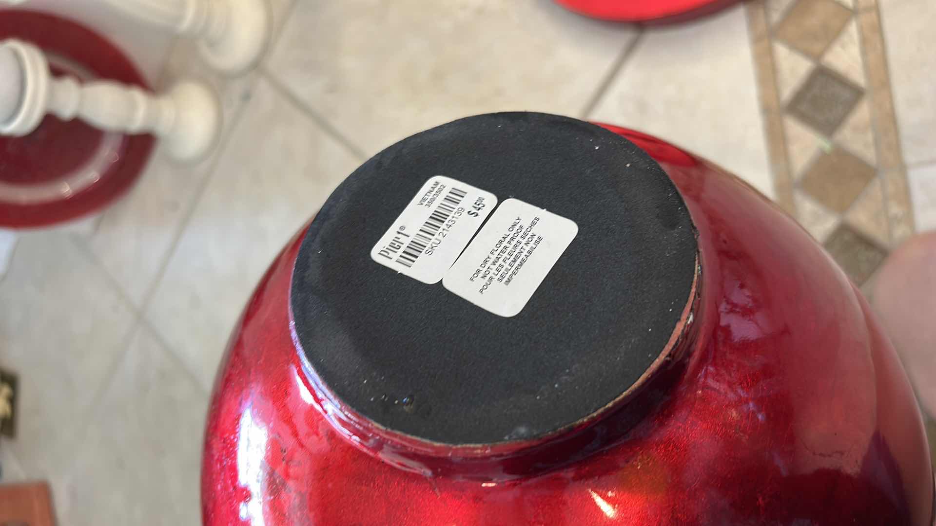 Photo 1 of RED AND WHITE HOME DECOR ASSORTMENT (VASE H 15”, $45 FROM PIER1)