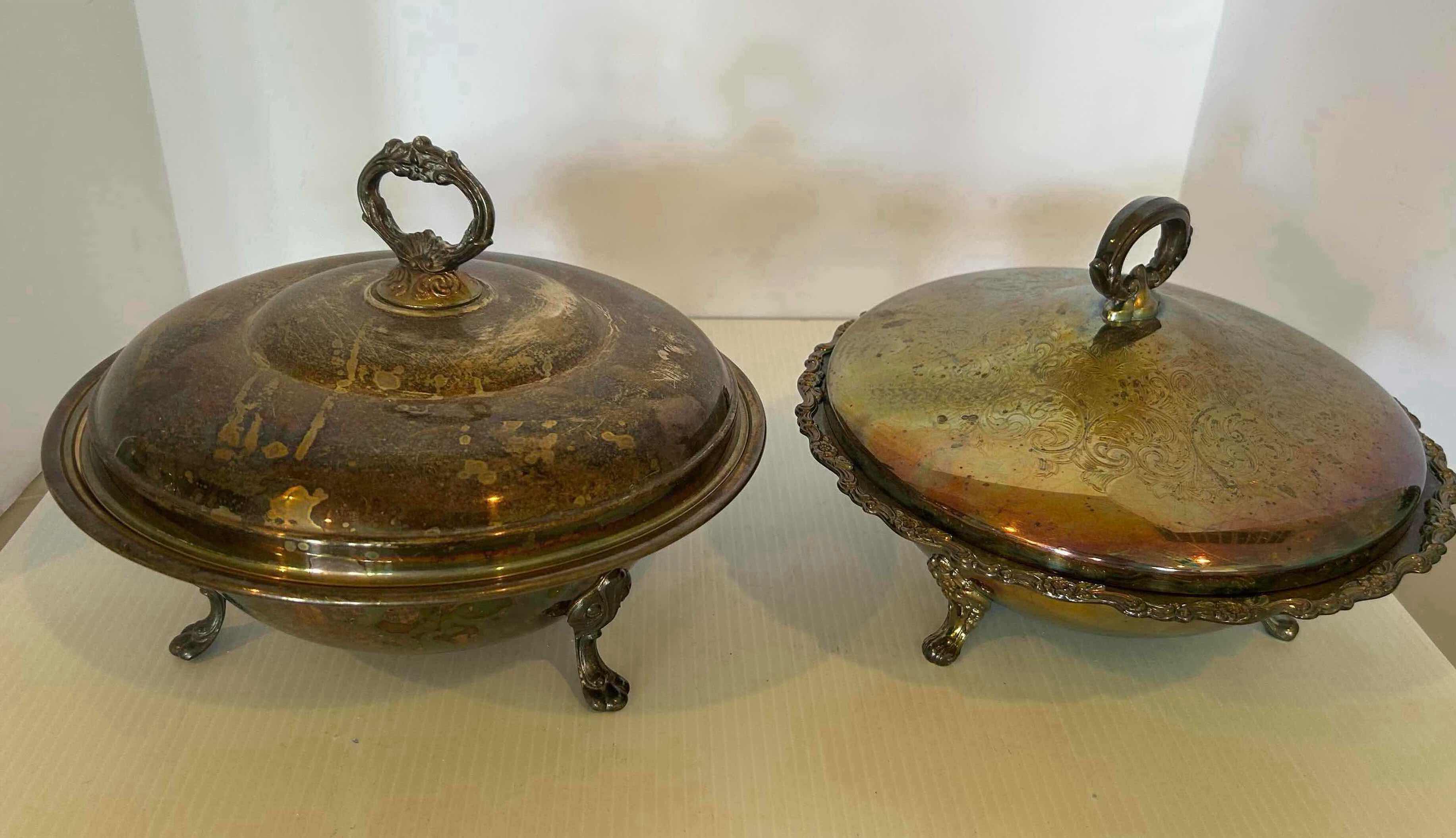 Photo 1 of 2-F.B. ROGERS SILVER PLATED FEETED SERVING DISH W LID