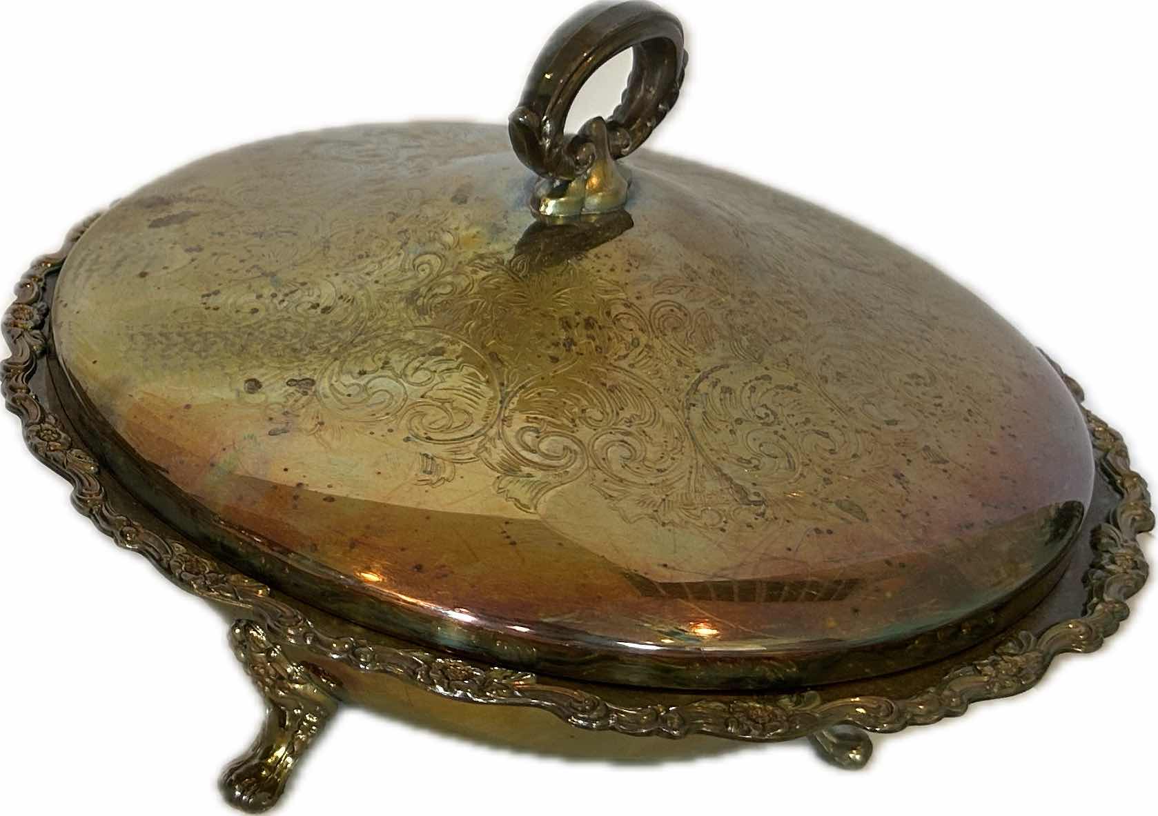 Photo 1 of 2-F.B. ROGERS SILVER PLATED FEETED SERVING DISH W LID