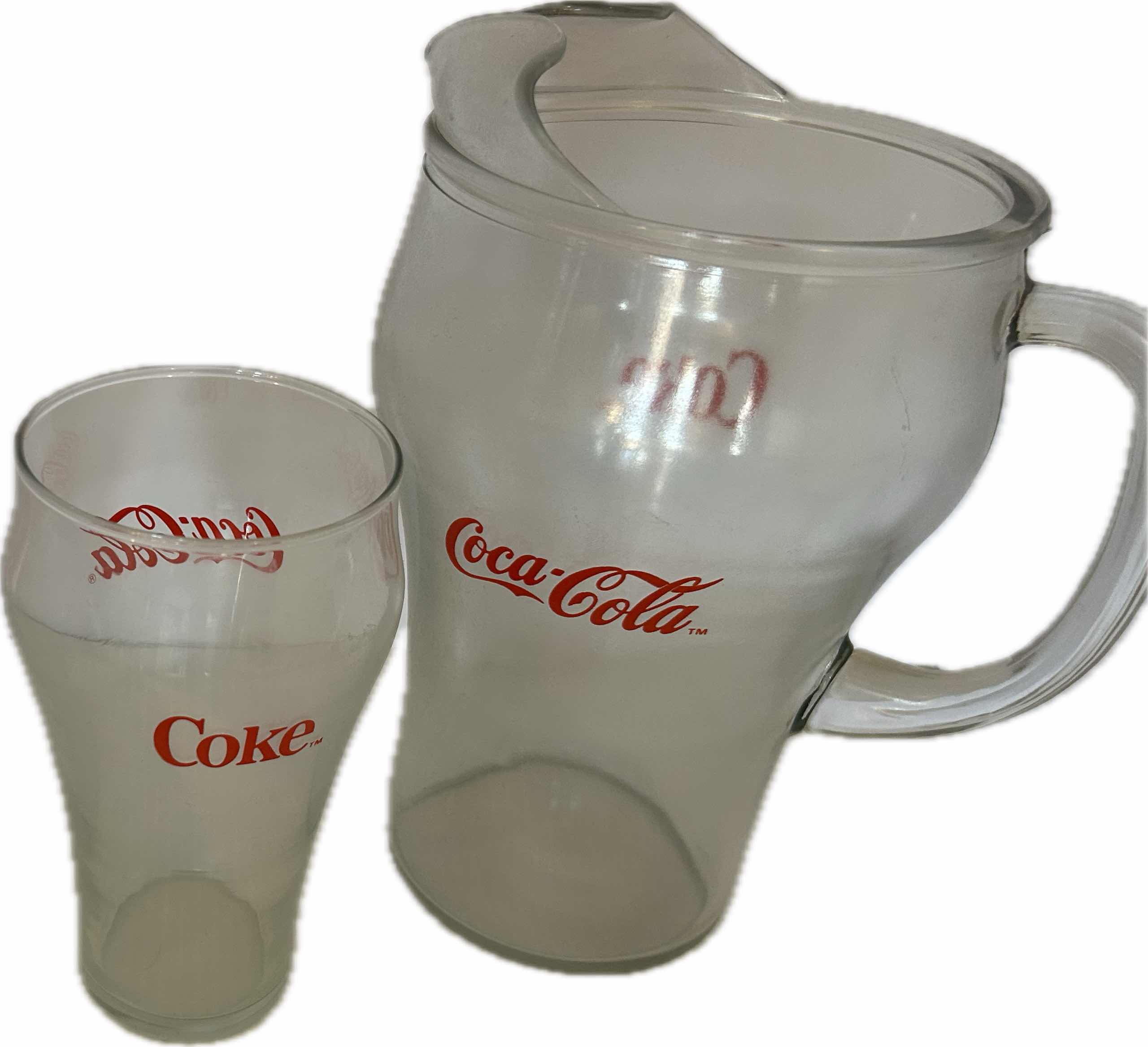 Photo 1 of VINTAGE 1972 COCA-COLA PITCHER GLASSES  4 BOTTLES