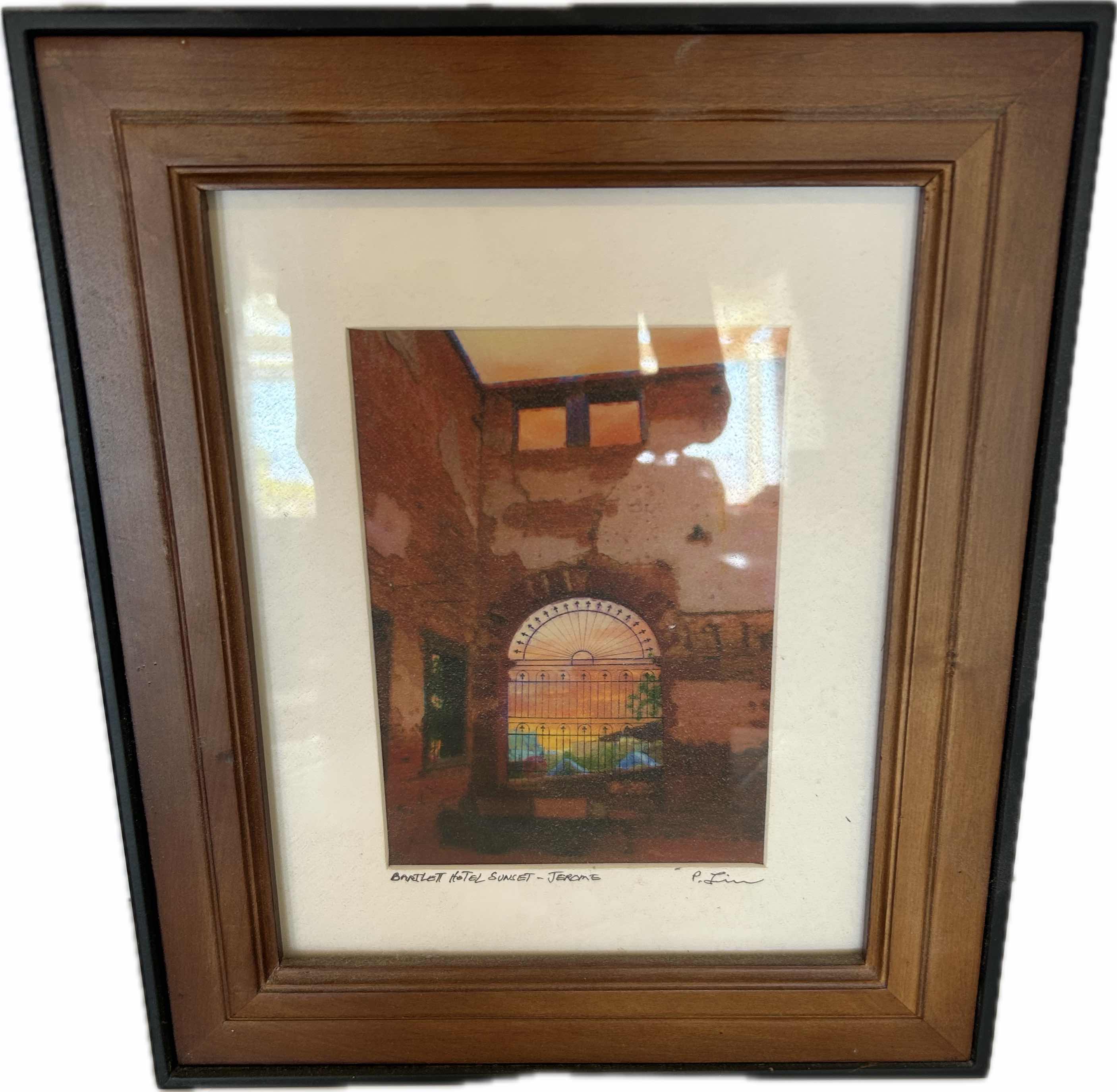 Photo 1 of WOOD FRAMED "BARTLETT HOTEL SUNSET- JEROME" BY ARTIST P. LIN 11" X 13"