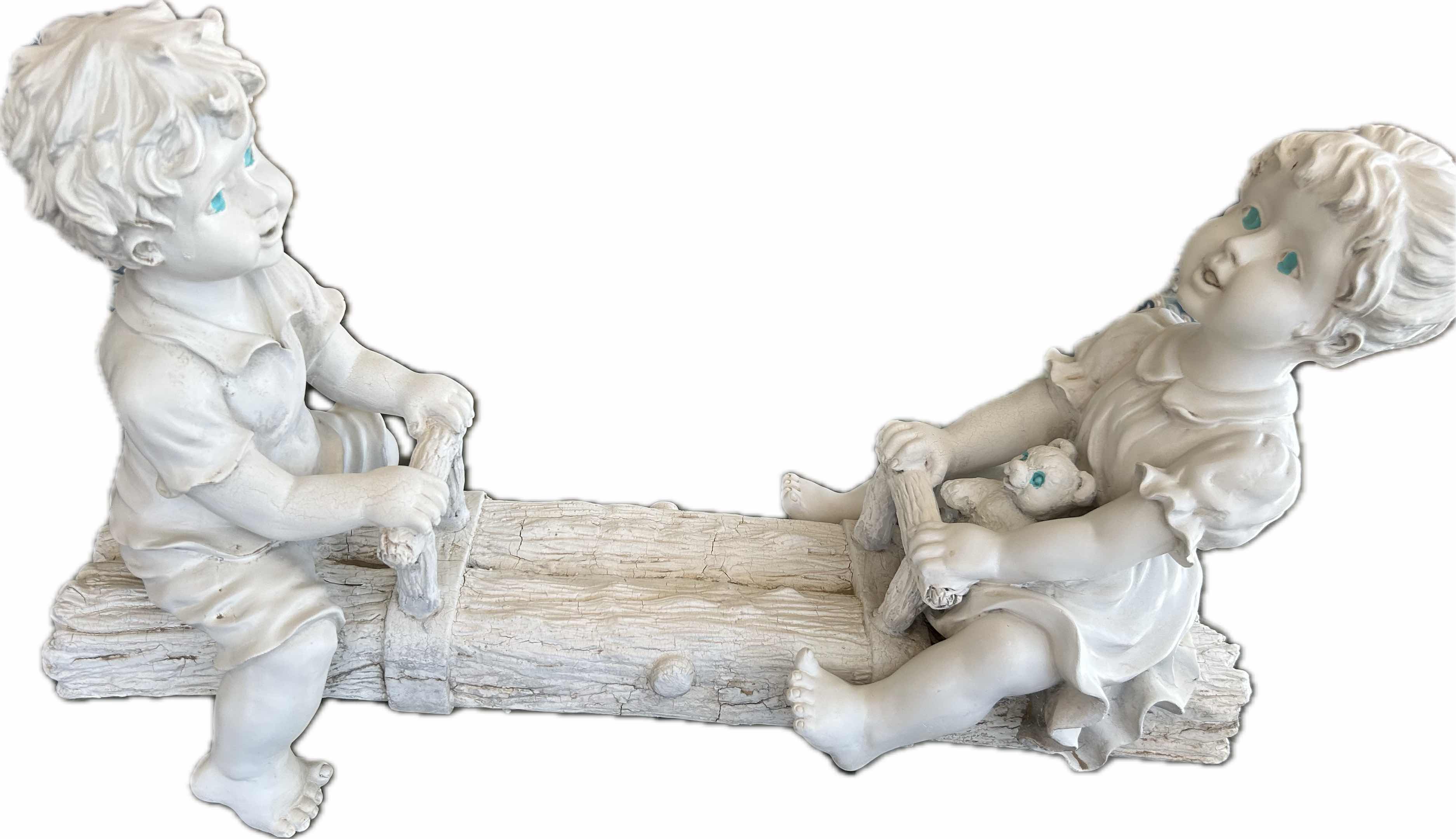Photo 1 of WHITE RESIN GARDEN STATUE BOY GIRL ON A SEESAW 16"