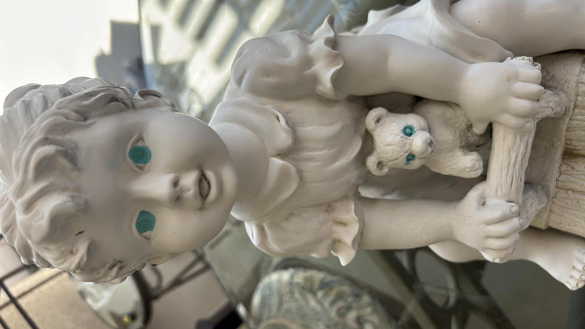 Photo 1 of WHITE RESIN GARDEN STATUE BOY GIRL ON A SEESAW 16"