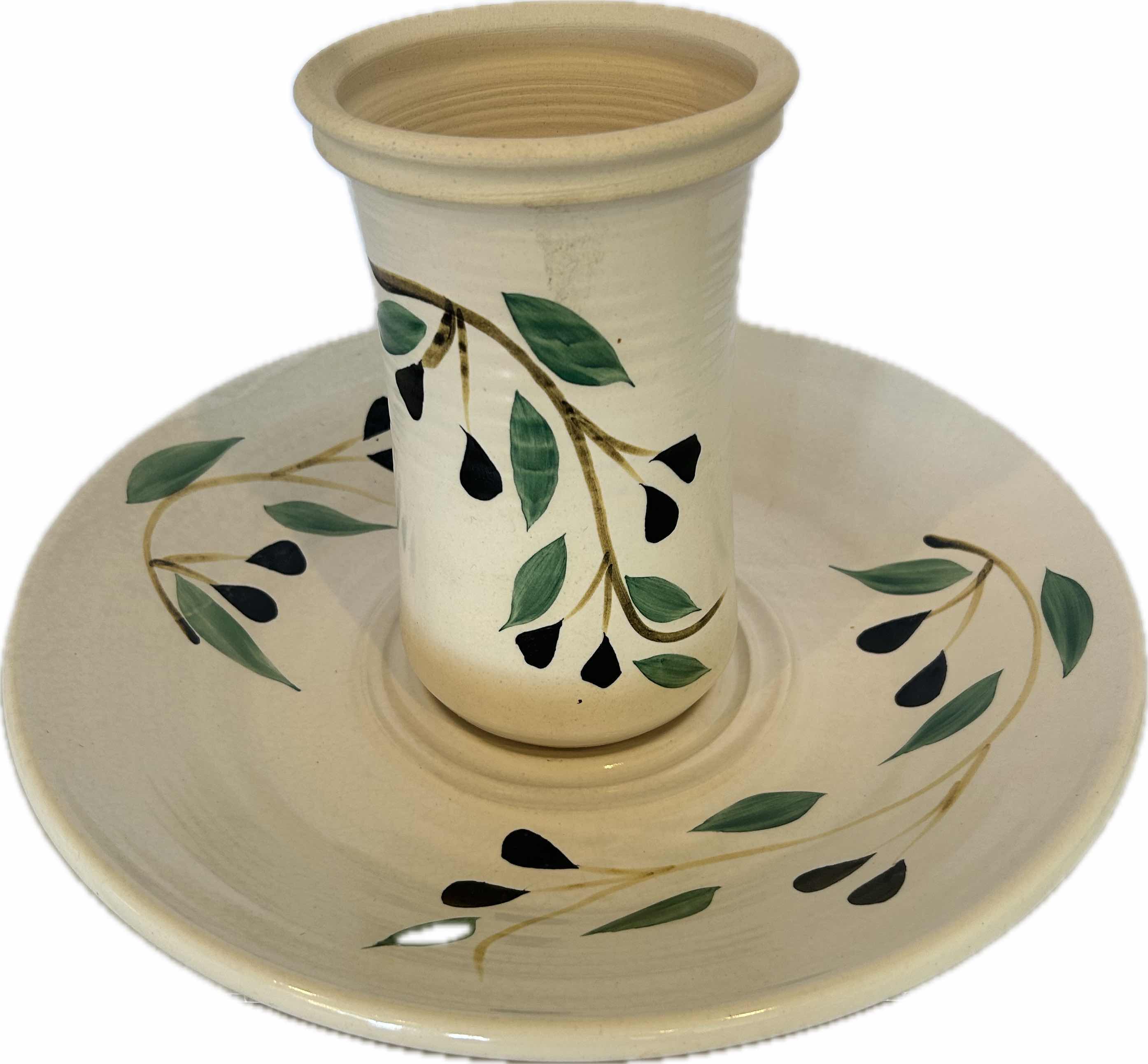 Photo 1 of HANDMADE OLIVE LEAF POTTERY PLATE 15" AND CHILLER H 10"