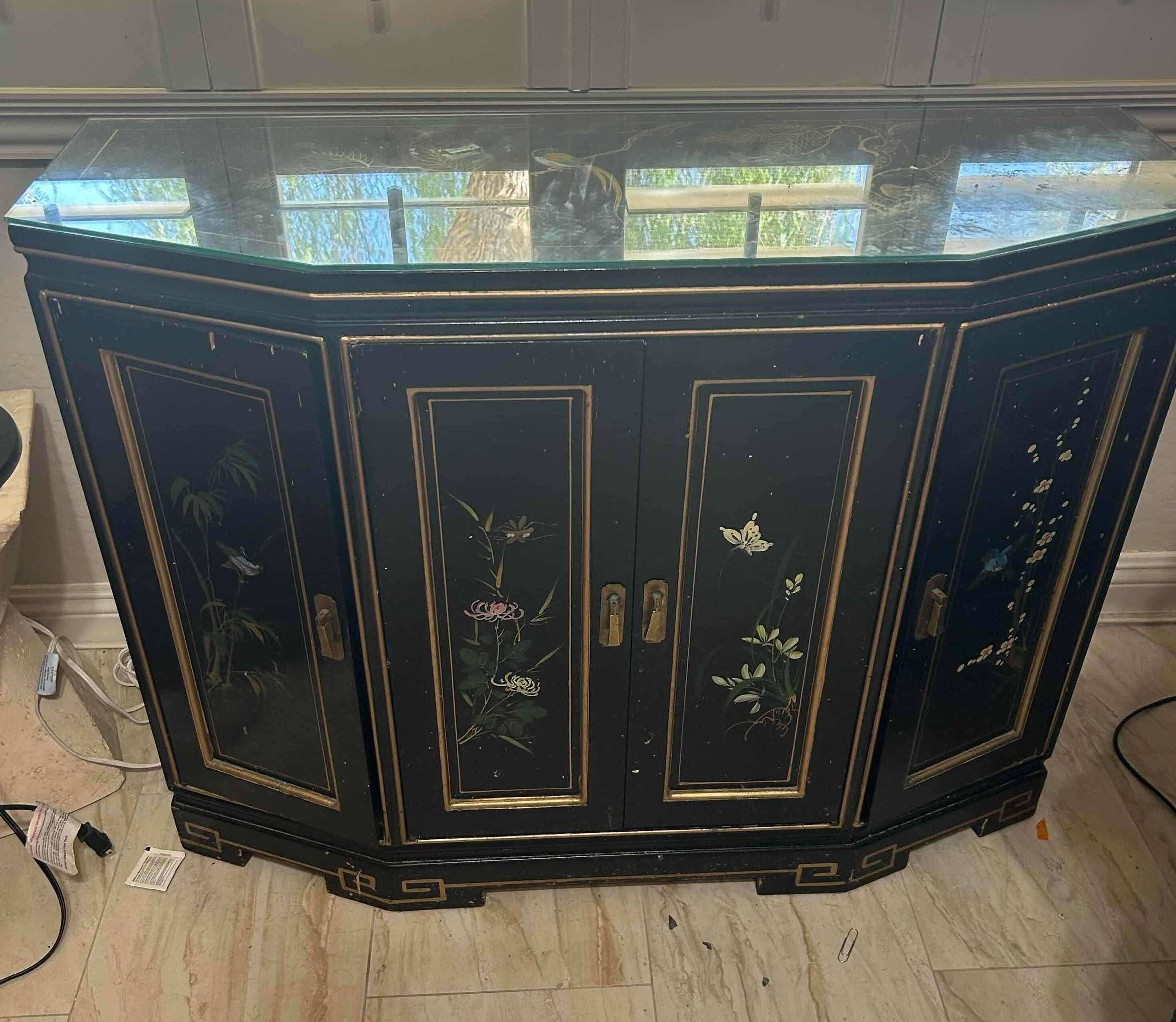 Photo 1 of ASIAN FLORAL MOTIF CABINET 40"X 15" H 30"