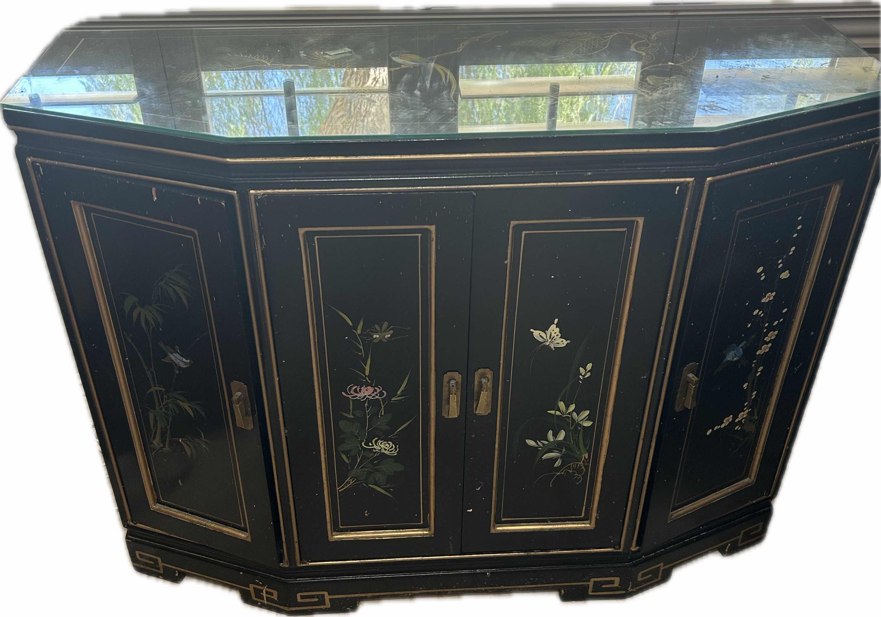 Photo 1 of ASIAN FLORAL MOTIF CABINET 40"X 15" H 30"
