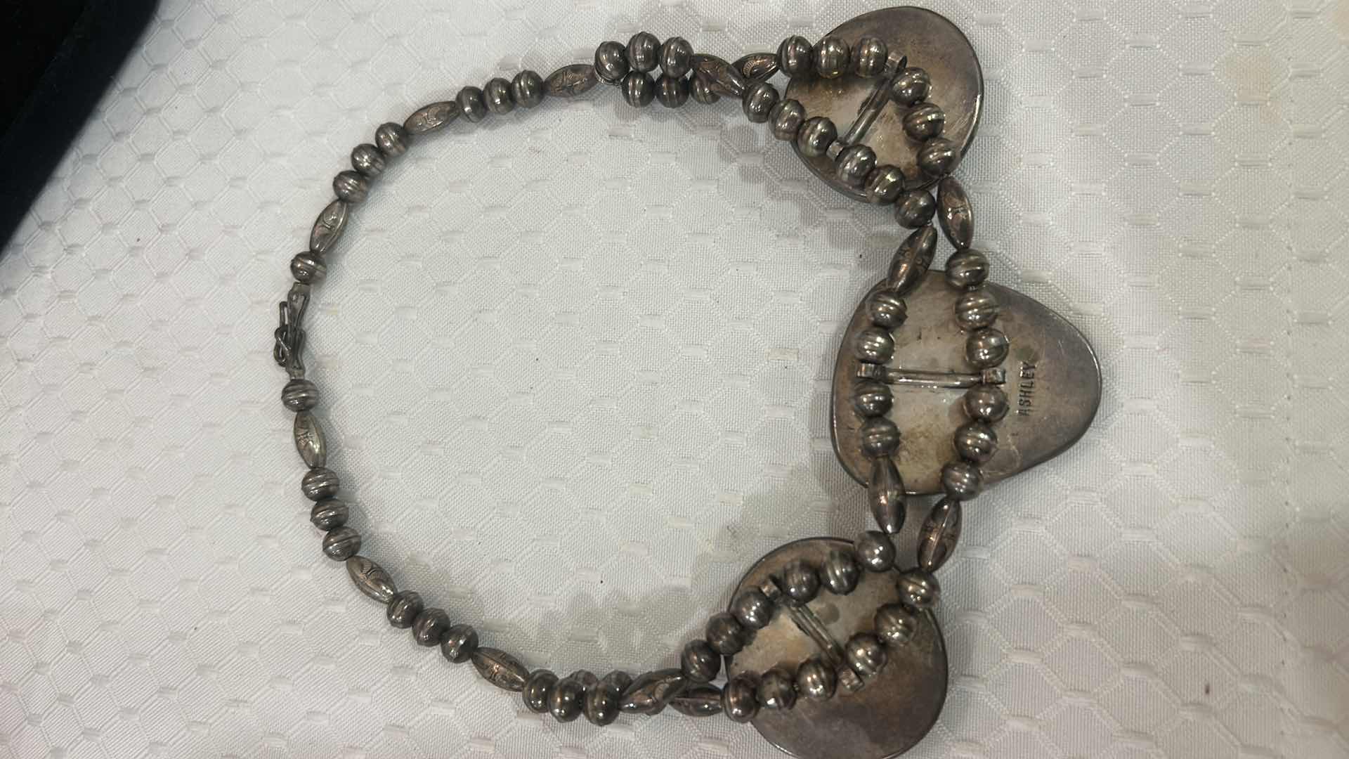 Photo 1 of STERLING SILVER BEADED CHOKER NECKLACE WITH TURQUOISE STONES (LARGEST STONE 1.5”