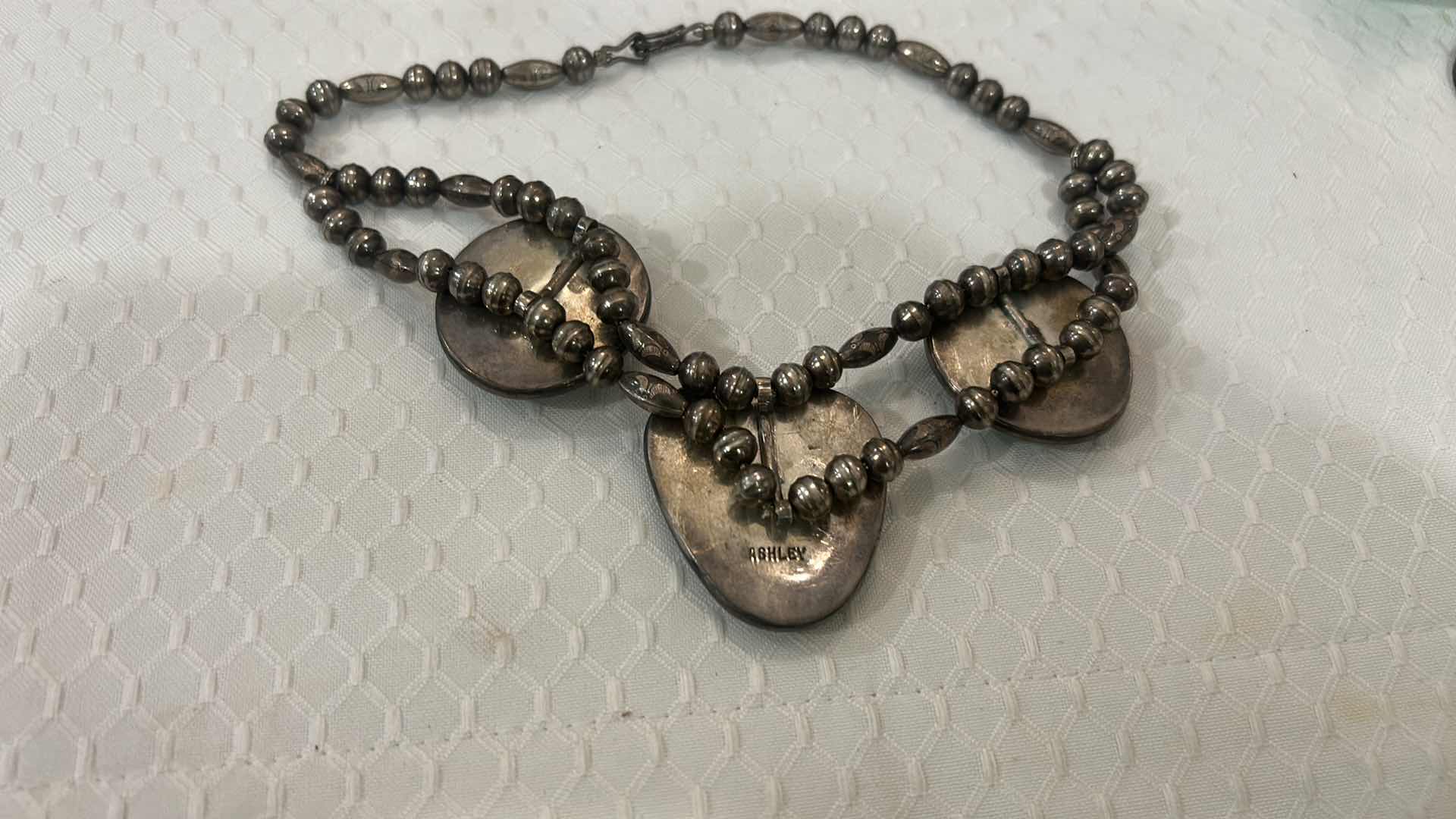 Photo 1 of STERLING SILVER BEADED CHOKER NECKLACE WITH TURQUOISE STONES (LARGEST STONE 1.5”