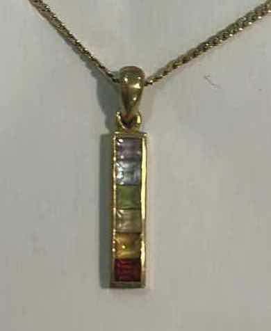 Photo 1 of 14K GOLD FROM ITALY, NECKLACE 17” PENDANT 1.25” WITH GEMSTONES AND 14K GOLD FROM ITALY GEMSTONE BRACELET 6” Est value $1800 - 3200