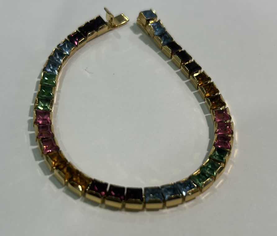 Photo 1 of 14K GOLD FROM ITALY, NECKLACE 17” PENDANT 1.25” WITH GEMSTONES AND 14K GOLD FROM ITALY GEMSTONE BRACELET 6” Est value $1800 - 3200