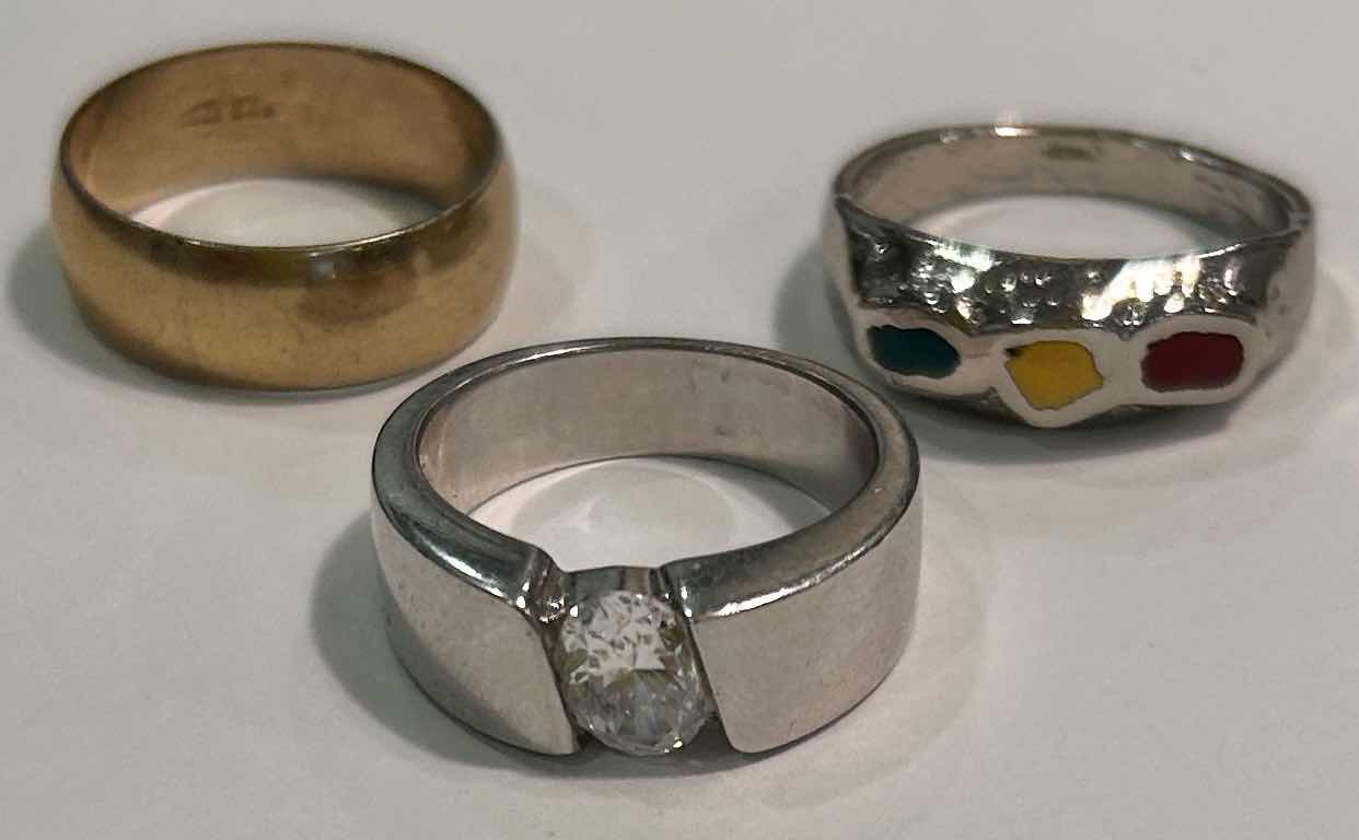 Photo 1 of 3 MENS RINGS, STERLING WITH CZ, 14K OVER STERLING AND 1 SILVER TONE