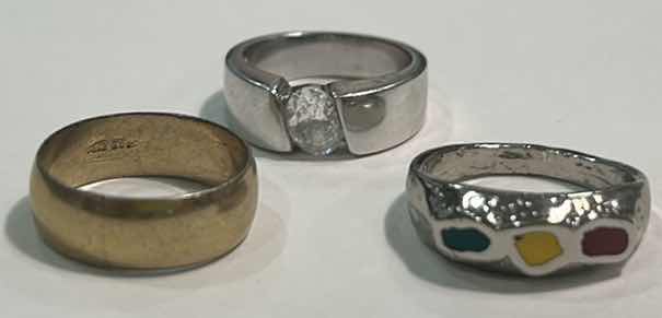 Photo 1 of 3 MENS RINGS, STERLING WITH CZ, 14K OVER STERLING AND 1 SILVER TONE