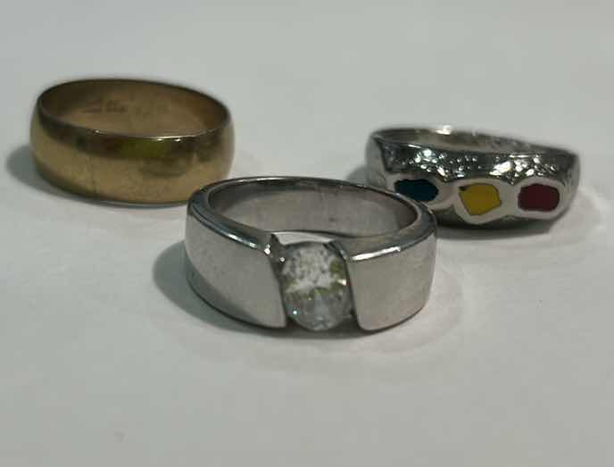 Photo 1 of 3 MENS RINGS, STERLING WITH CZ, 14K OVER STERLING AND 1 SILVER TONE