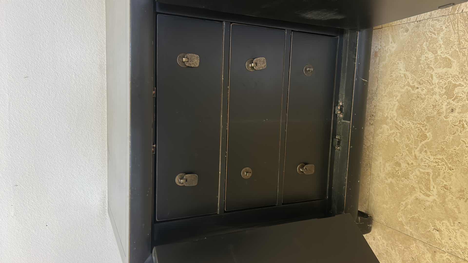 Photo 6 of CENTURY ASIAN INSPIRED DARK WOOD CABINET/DRESSER/BUFFET WITH METAL HARDWARE 76 1/2“ x 19“ x H30 1/4”