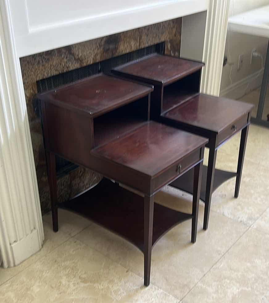 Photo 2 of 2 VINTAGE TONGUE AND GROOVE WOOD END/SIDE TABLES 15“ x 22 1/2“ x H27 1/4