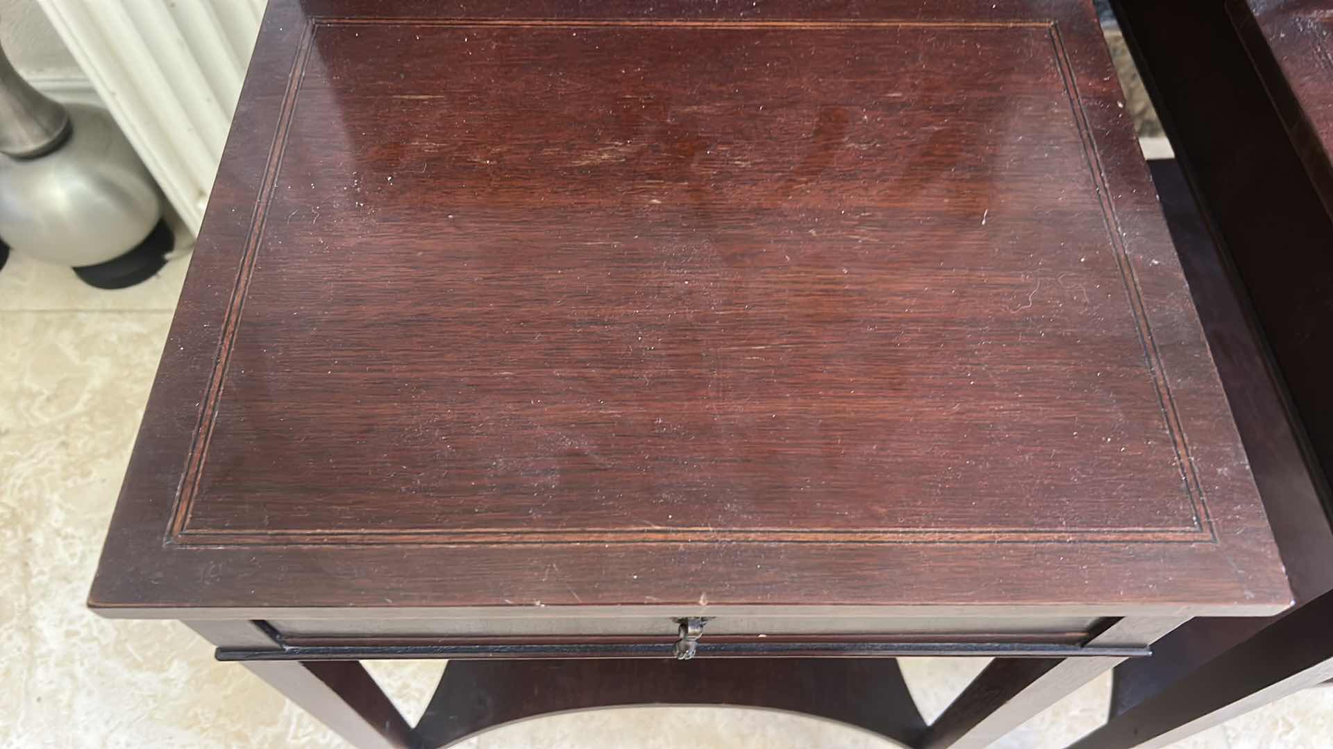 Photo 1 of 2 VINTAGE TONGUE AND GROOVE WOOD END/SIDE TABLES 15“ x 22 1/2“ x H27 1/4