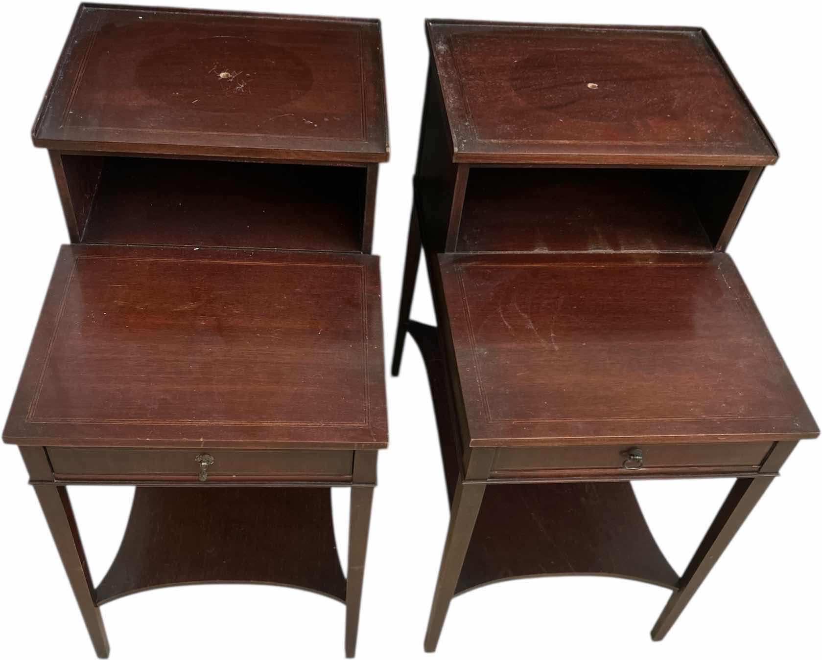 Photo 1 of 2 VINTAGE TONGUE AND GROOVE WOOD END/SIDE TABLES 15“ x 22 1/2“ x H27 1/4