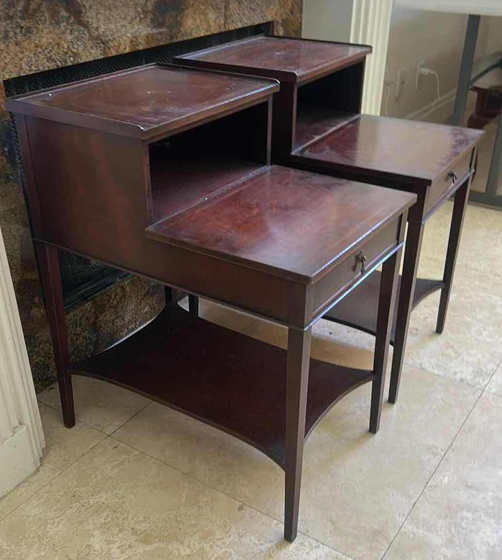 Photo 3 of 2 VINTAGE TONGUE AND GROOVE WOOD END/SIDE TABLES 15“ x 22 1/2“ x H27 1/4