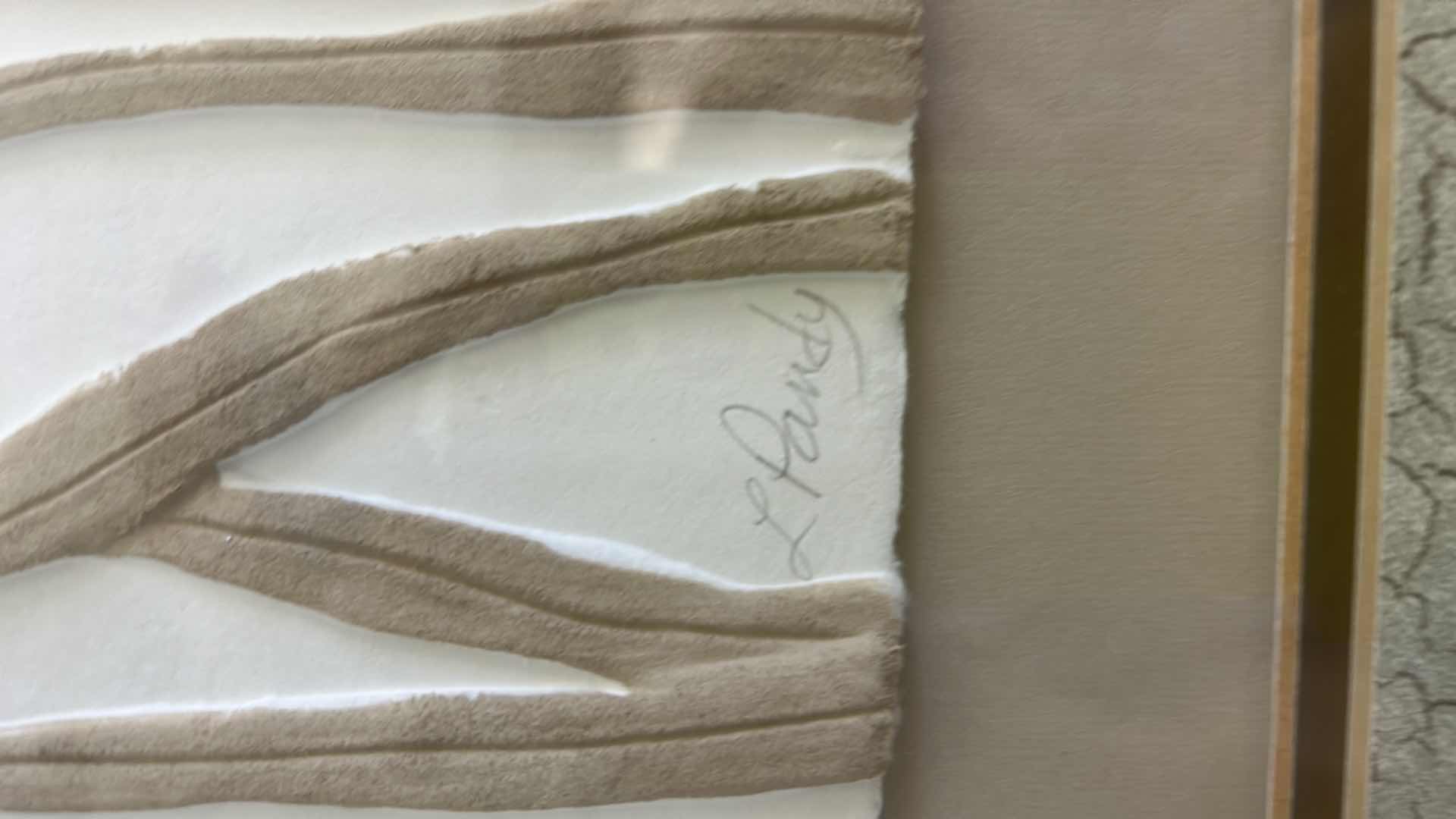 Photo 1 of GOLD AND WHITE FRAMED CAST PAPER  RELIEF SCULPTURE 
SIGNED “L PANDY” EGRET 3D ARTWORK 35 1/4” x H43 1/4”