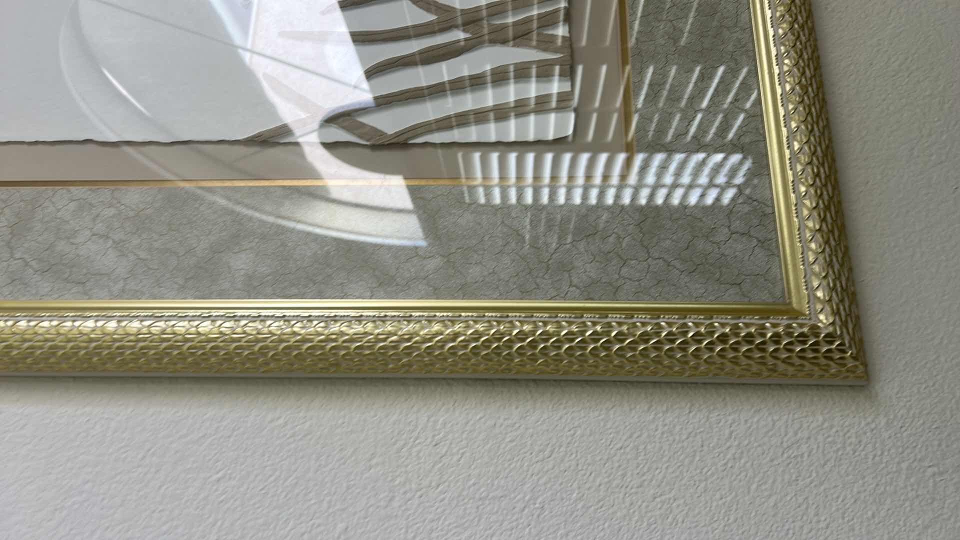 Photo 1 of GOLD AND WHITE FRAMED CAST PAPER  RELIEF SCULPTURE 
SIGNED “L PANDY” EGRET 3D ARTWORK 35 1/4” x H43 1/4” (LISTED ON EBAY FOR $175)