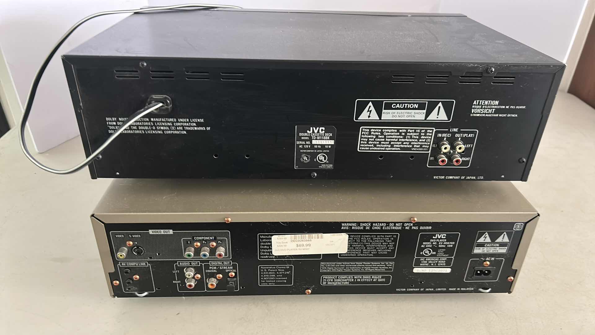 Photo 1 of JVC TD -W128 DOUBLE CASSETTE DECK AND JVC  XV-M567 DVD PLAYER