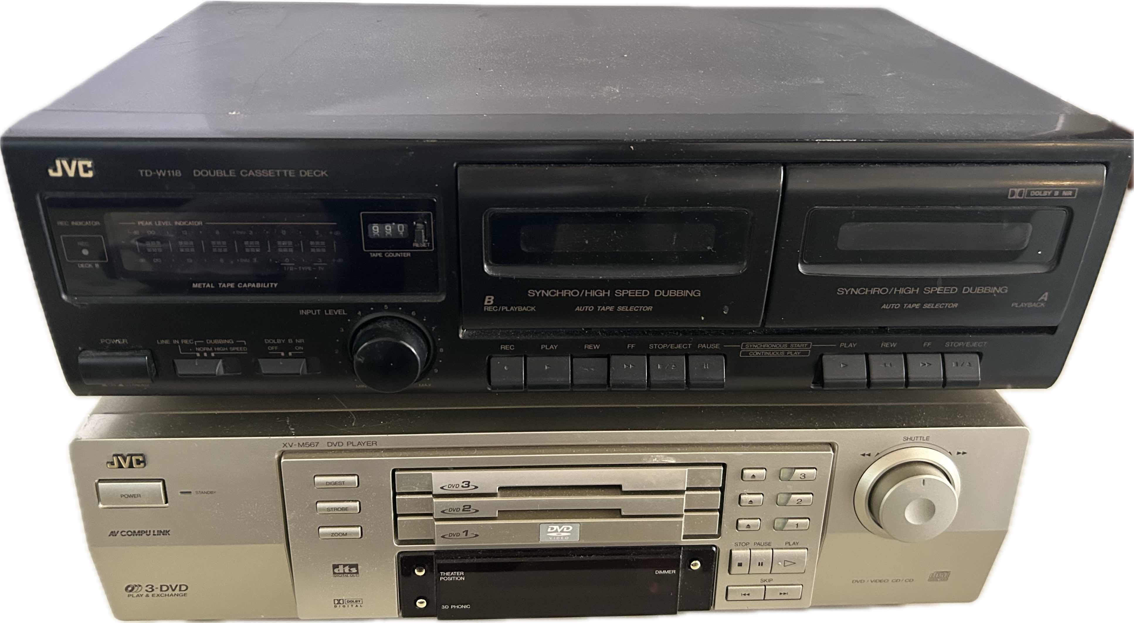 Photo 1 of JVC TD -W128 DOUBLE CASSETTE DECK AND JVC  XV-M567 DVD PLAYER