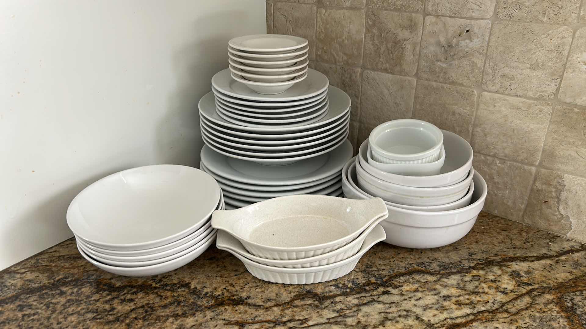 Photo 1 of 38 PCS ASSORTED WHITE DISHES AND BOWLS