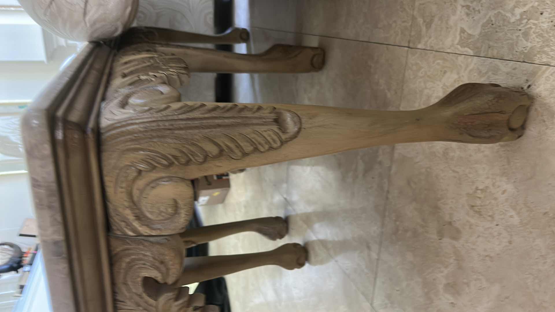 Photo 4 of ORNATE SQUARE BISQUE AND STONE MARBLE TOP END TABLE 29” x H24 1/2”