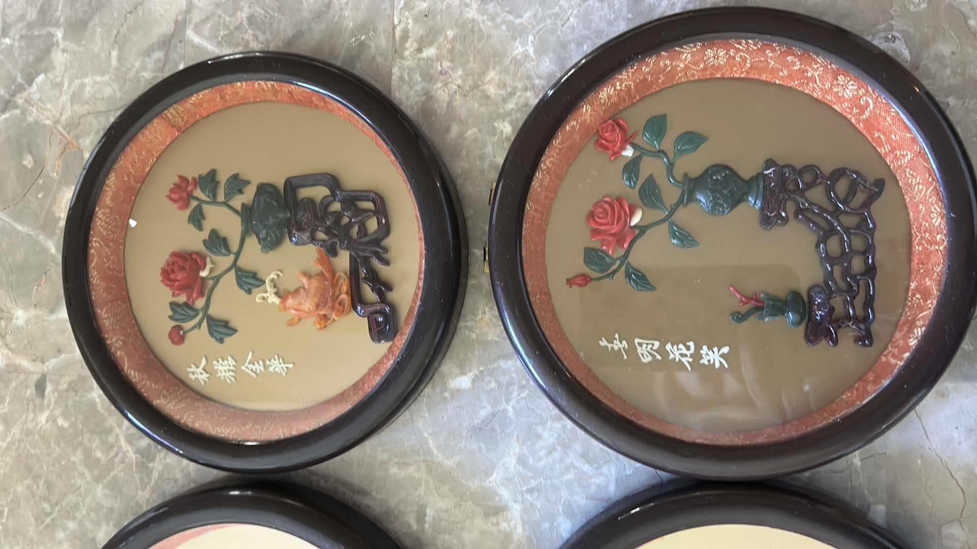 Photo 1 of 4-VINTAGE ROUND CHINESE SHADOW BOXES 7" WIDE
