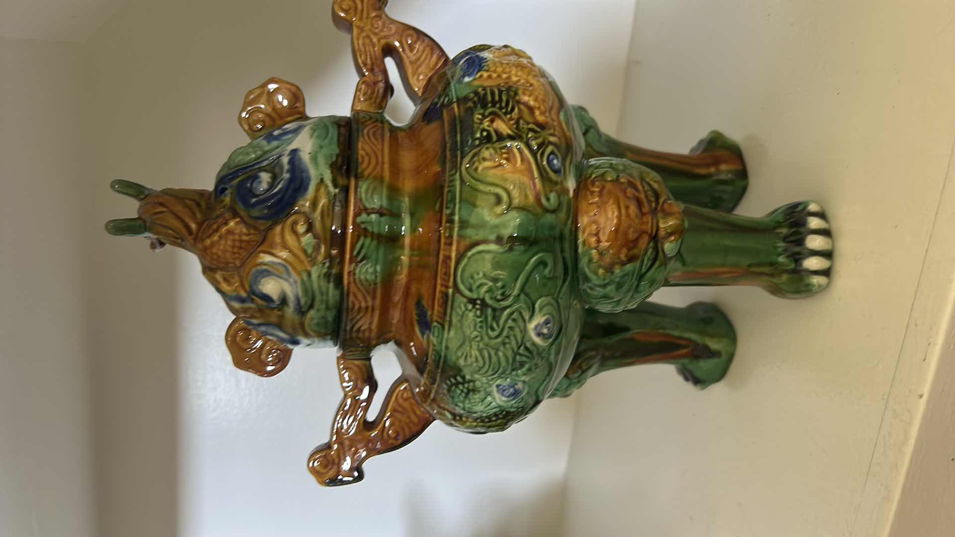 Photo 1 of CHINESE ANTIQUE CLOISONNÉ TRIPOF CENSER WITH FU-DOGS AND DRAGON. H12”