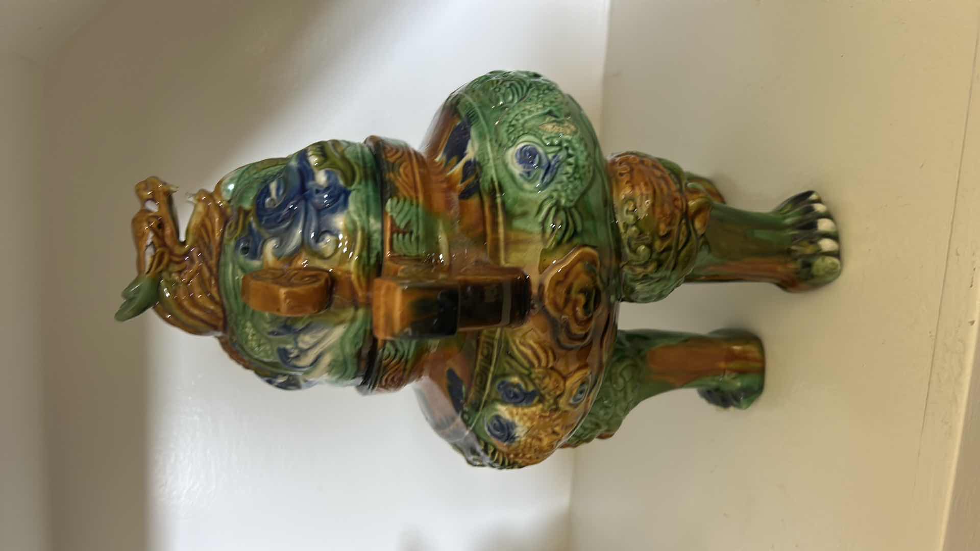 Photo 1 of CHINESE ANTIQUE CLOISONNÉ TRIPOF CENSER WITH FU-DOGS AND DRAGON. H12”