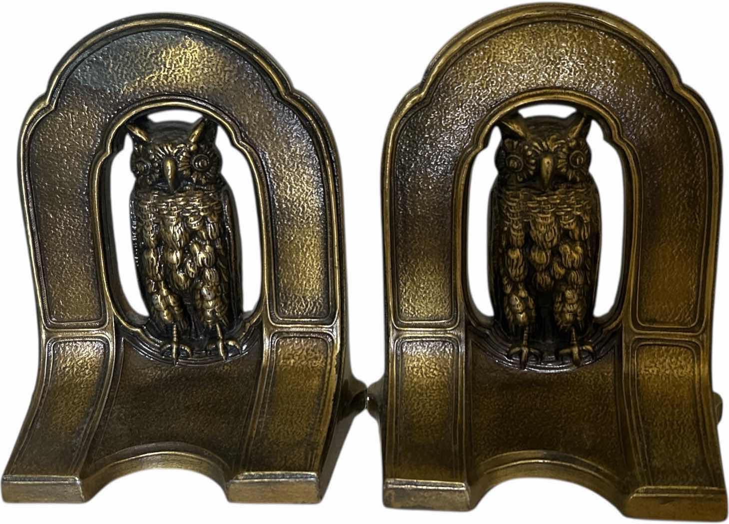 Photo 1 of ANTIQUE CAST IRON BRONZE OWL BOOKENDS H5.75” $895