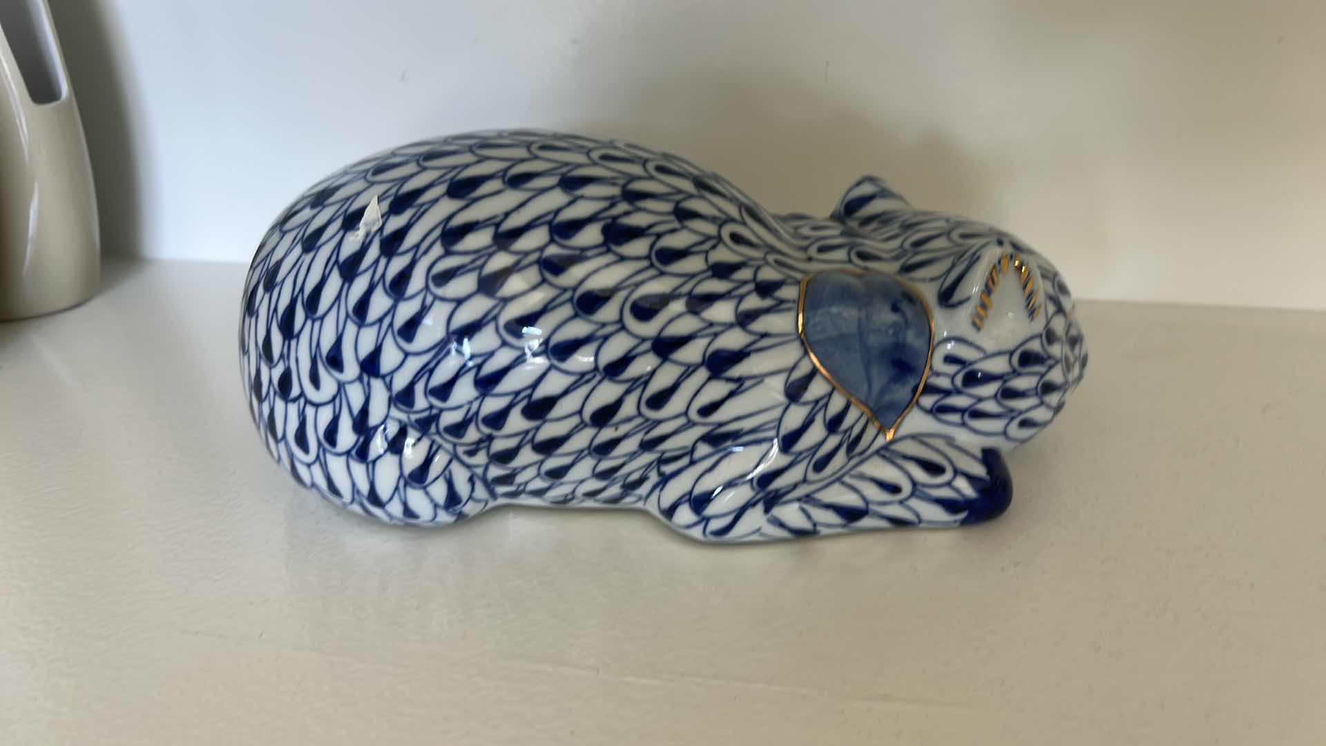 Photo 1 of BLUE AND WHITE CERAMIC CAT 10“ x H5“