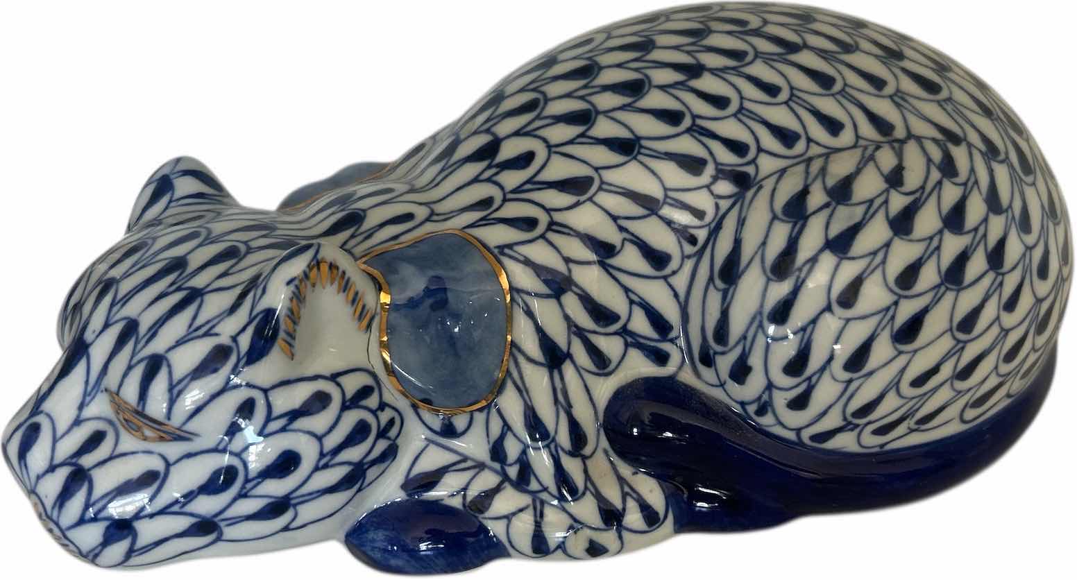 Photo 1 of BLUE AND WHITE CERAMIC CAT 10“ x H5“