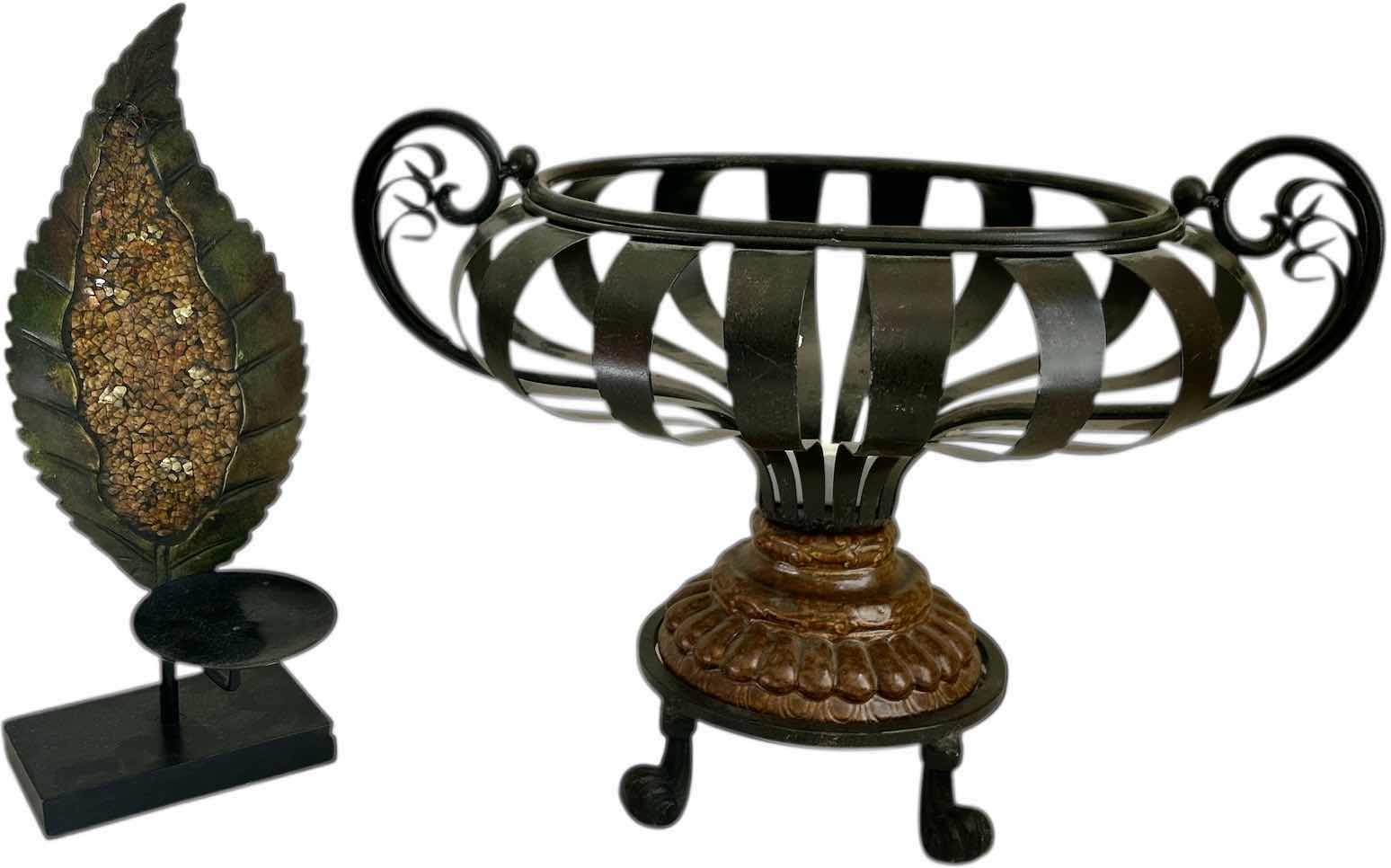 Photo 1 of 2 PC METAL AND WOOD HOME DECOR, CANDLE HOLDER H16”