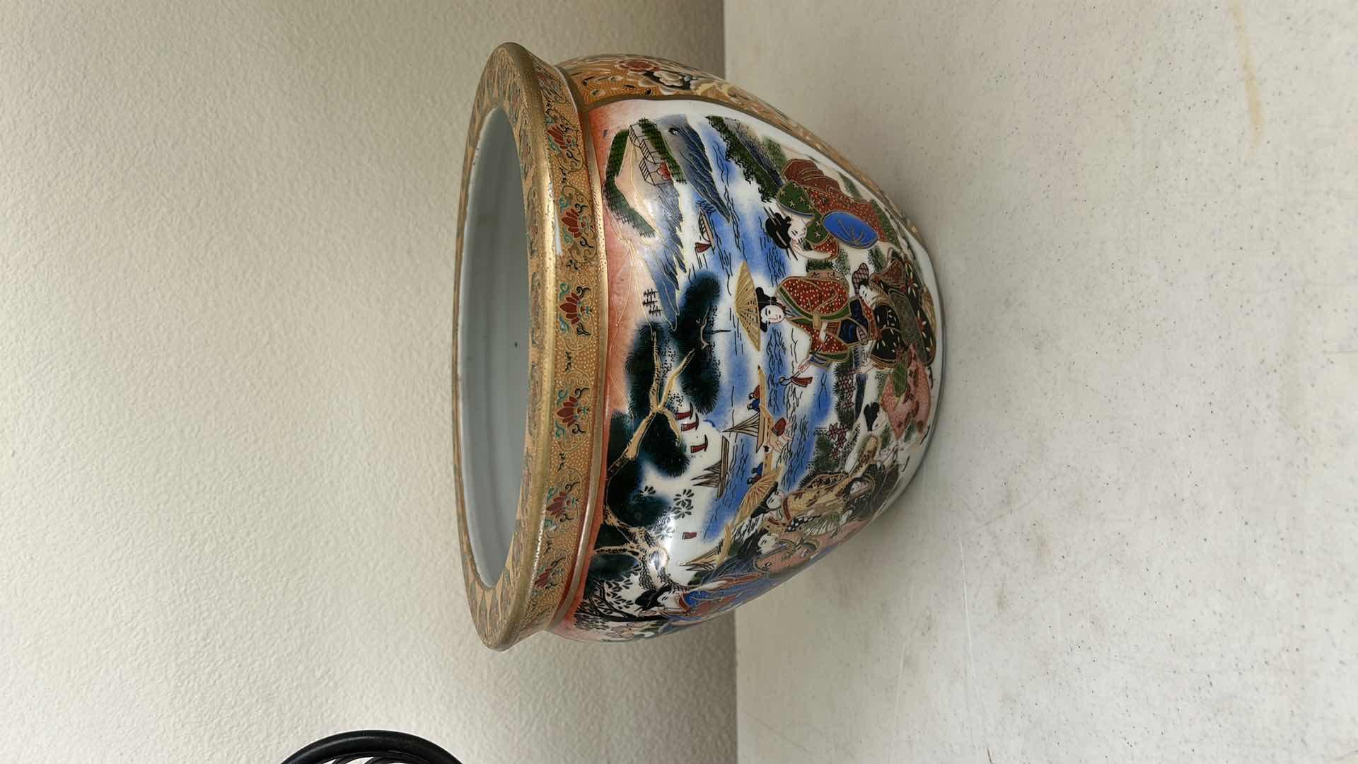 Photo 2 of LATE 20TH CENTURY CHINOISERIE SATSUMA STYLE FISH BOWL PLANTER  12” x H9” $200