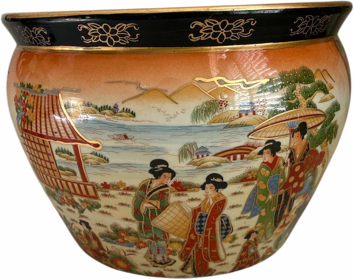Photo 1 of LATE 20TH CENTURY CHINOISERIE SATSUMA STYLE FISH BOWL PLANTER 12” x 9” $200