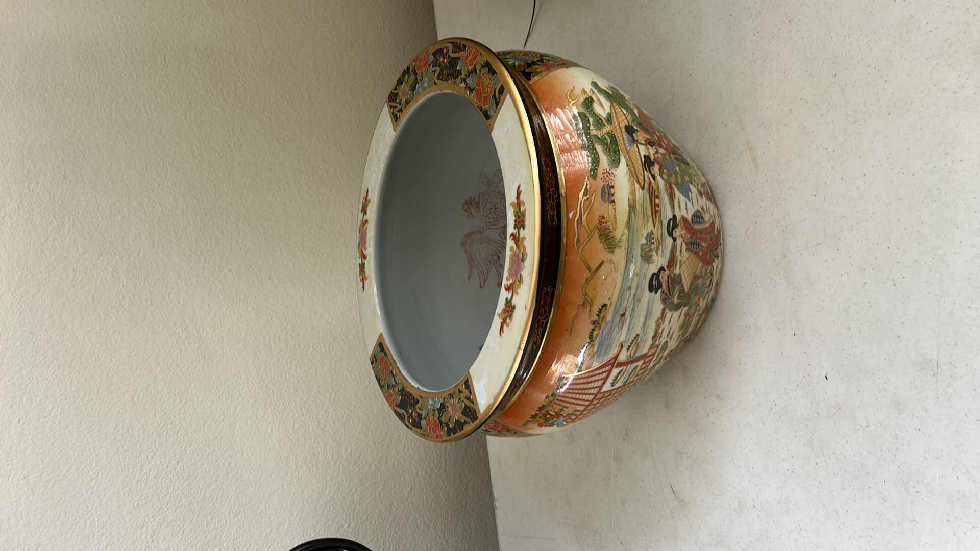 Photo 4 of LATE 20TH CENTURY CHINOISERIE SATSUMA STYLE FISH BOWL PLANTER 12” x 9” $200