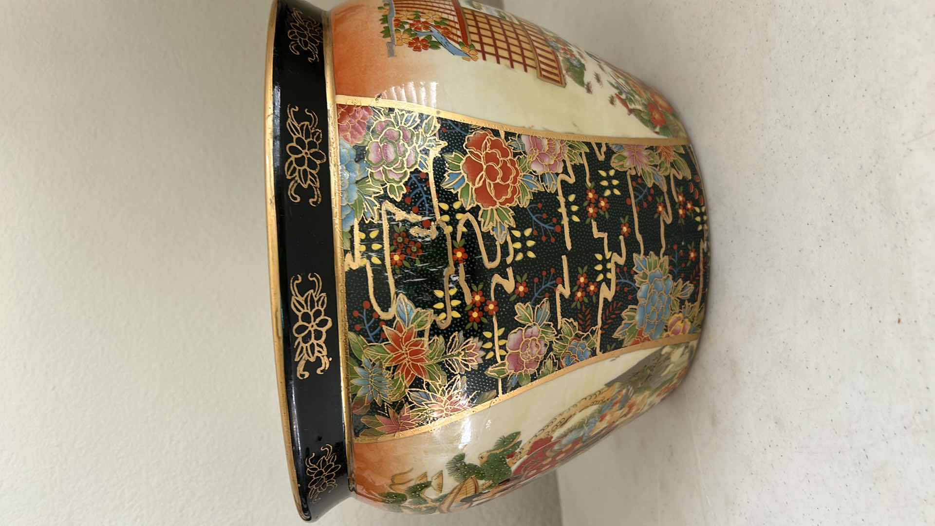 Photo 1 of LATE 20TH CENTURY CHINOISERIE SATSUMA STYLE FISH BOWL PLANTER 12” x 9” $200