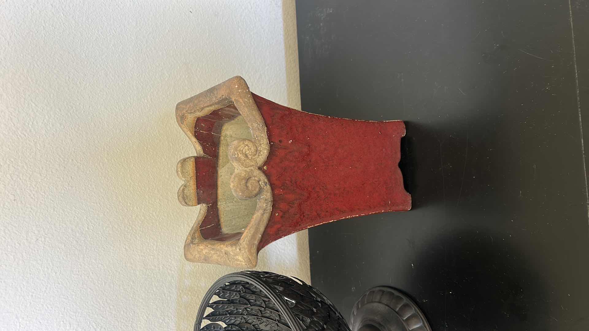 Photo 1 of 2 PC HOME DECOR- METAL BASKET AND GLAZED POTTERY VASE H12”