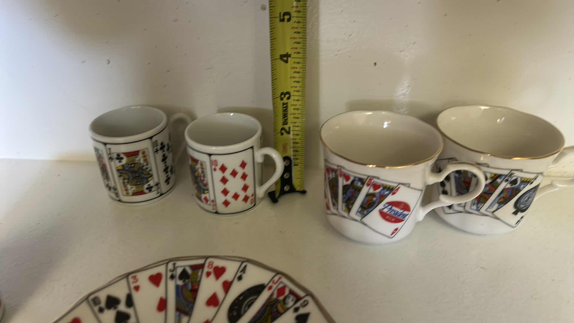 Photo 1 of 2 EA  DEMITASSE CUPS AND SAUCERS, PLAYING CARD PATTERN . & 3 MORE CUPS