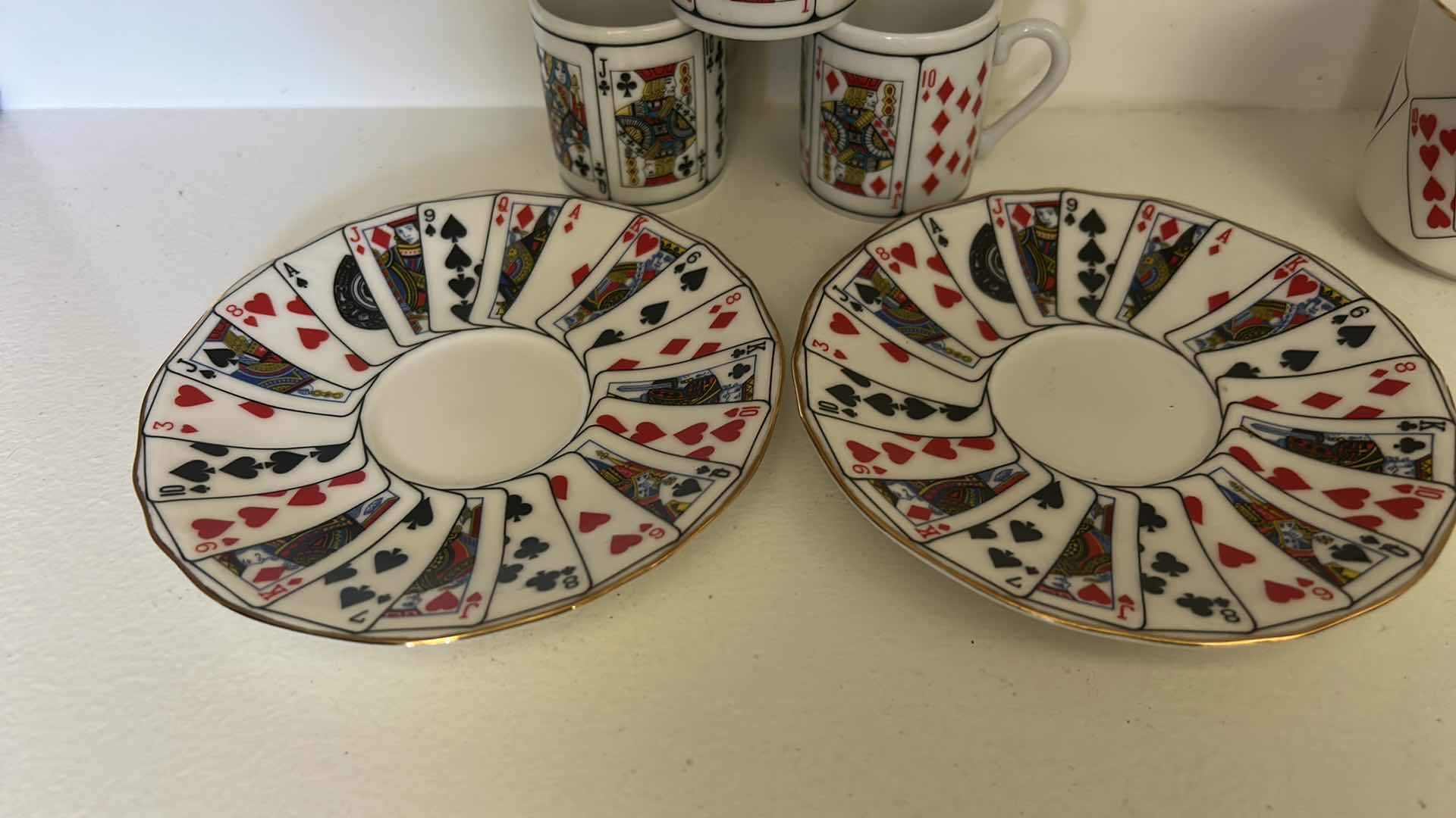 Photo 1 of 2 EA  DEMITASSE CUPS AND SAUCERS, PLAYING CARD PATTERN . & 3 MORE CUPS