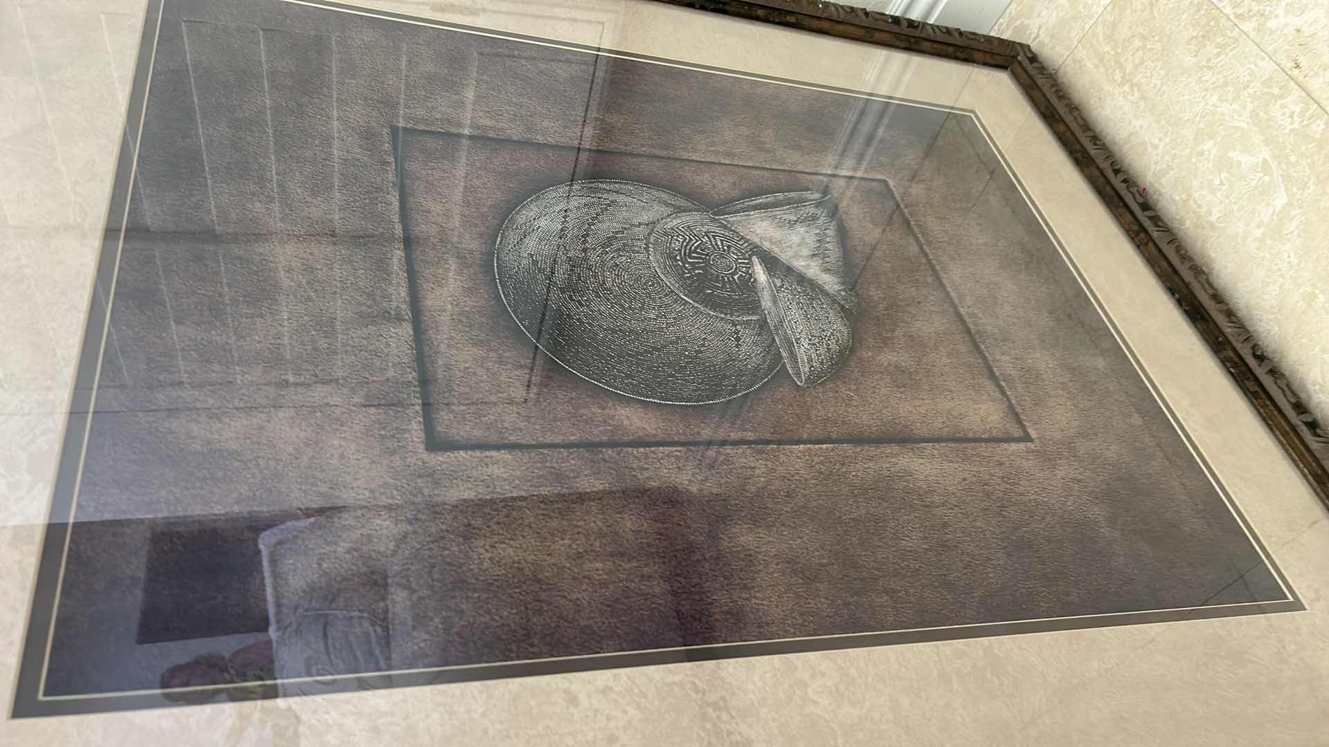 Photo 1 of FRAMED SOUTH WESTERN STYLE POTTERY ARTWORK 38” X H 47