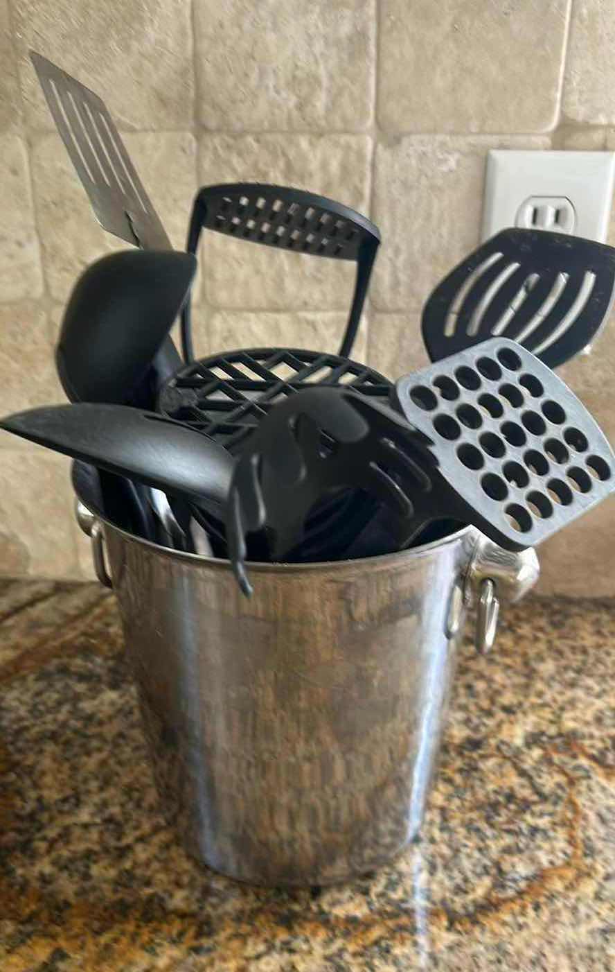 Photo 1 of ICE BUCKET W ASSORTED COOKING UTENSILS