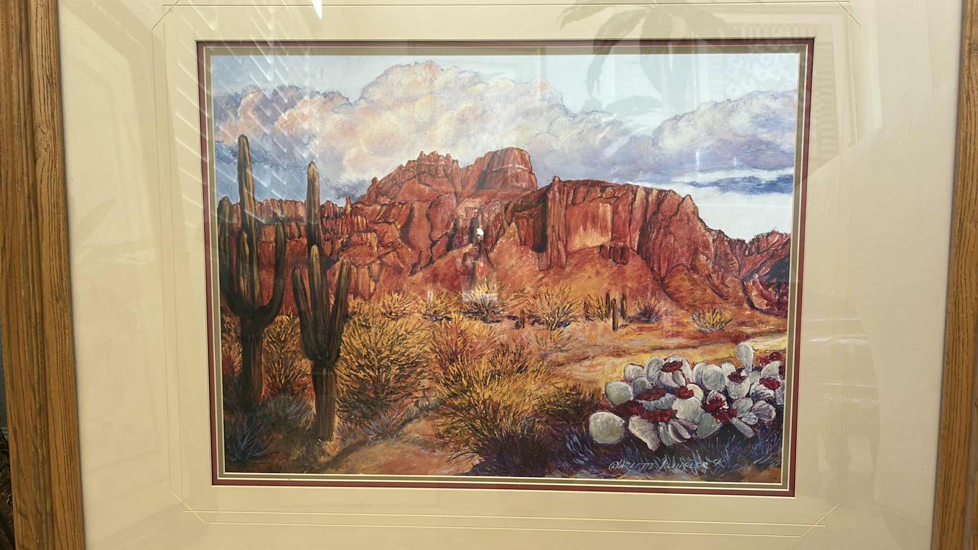 Photo 1 of FRAMED SIGNED PAINTING TITLED “GOLDEN UOUR OF THE SUPERSTITIONS” OR “ SUPERSTITION MOUNTAIN” by artist Charlotte Klingler.  41 1/2“ x H36“