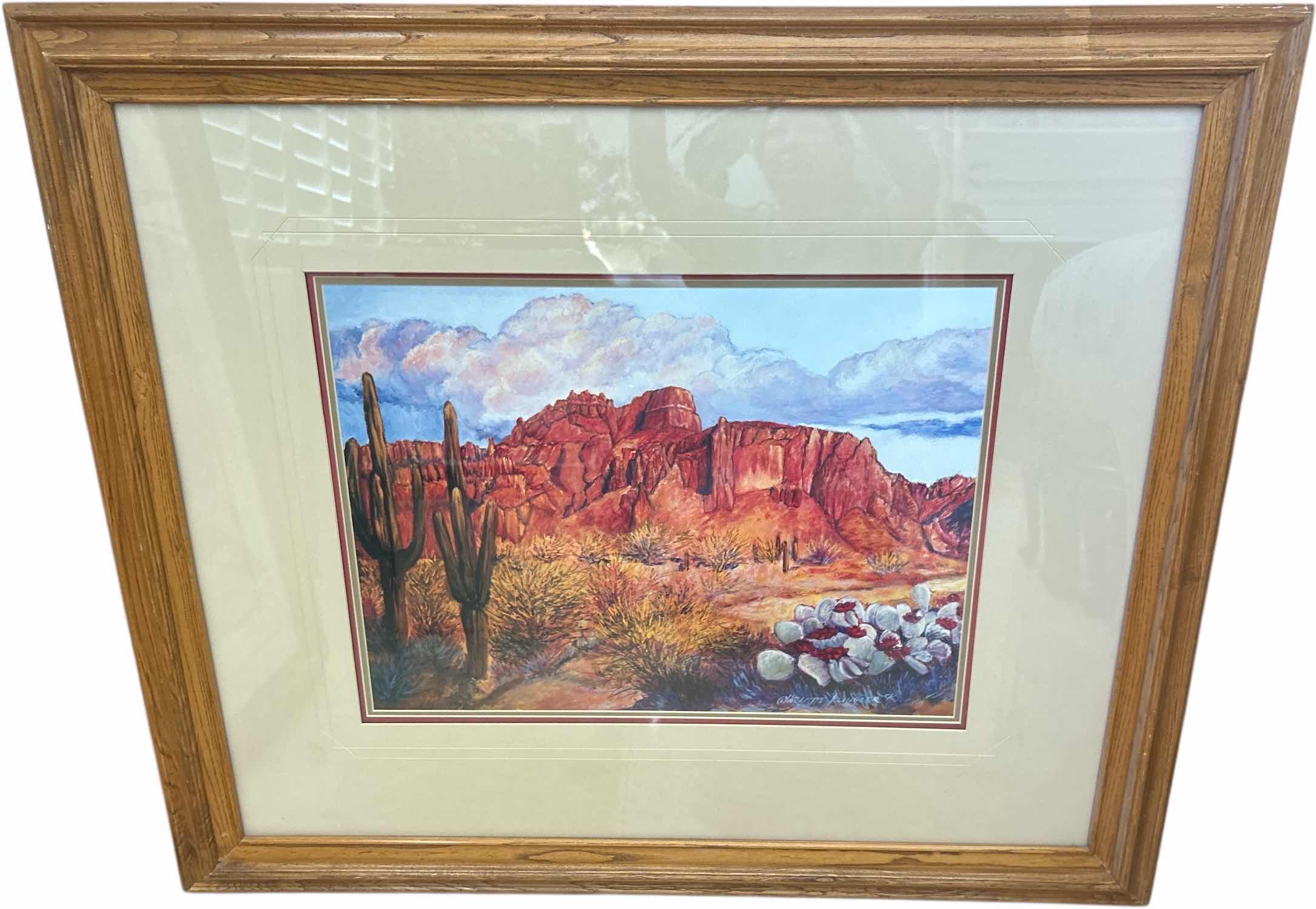 Photo 1 of FRAMED SIGNED PAINTING TITLED “GOLDEN UOUR OF THE SUPERSTITIONS” OR “ SUPERSTITION MOUNTAIN” by artist Charlotte Klingler.  41 1/2“ x H36“
