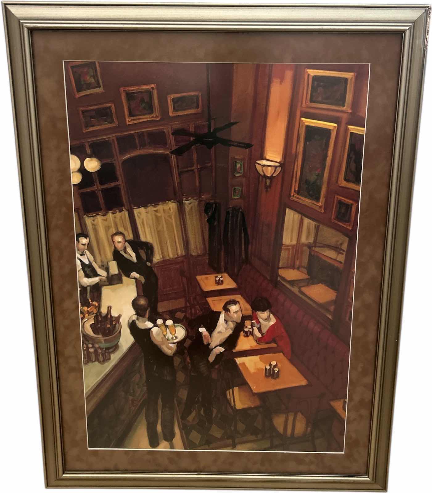 Photo 1 of FRAMED ART PRINT TITLED “BISTRO”  BY BRAZILIAN PAINTER JUAREZ MACHADO . 22 1/2” x H30 1/2”