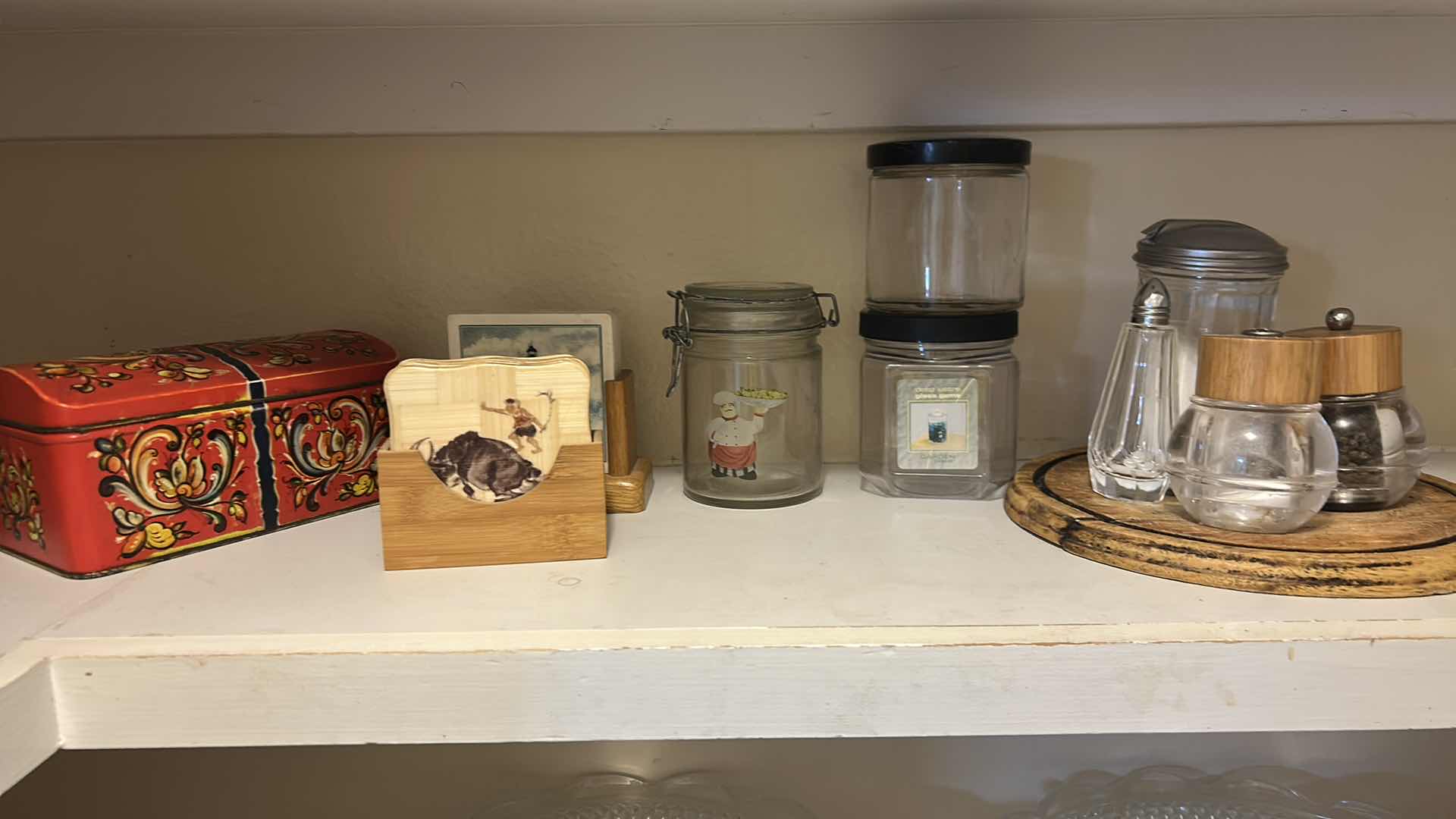 Photo 1 of CONTENTS OF SHELF WOOD LAZY SUSAN SALT PEPPER