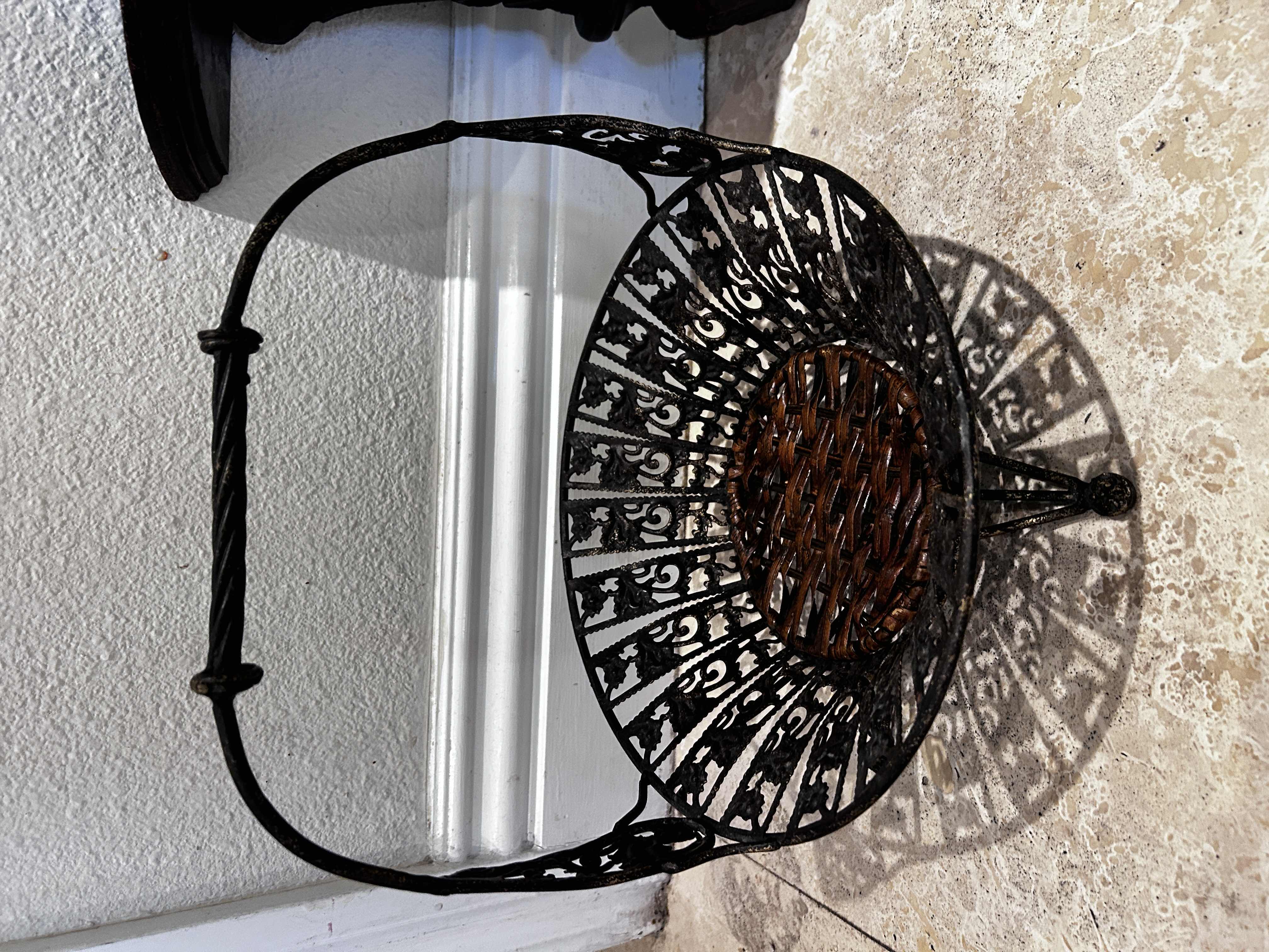 Photo 1 of 2 WOODEN WALL SCONCES  H12”AND METAL BASKET