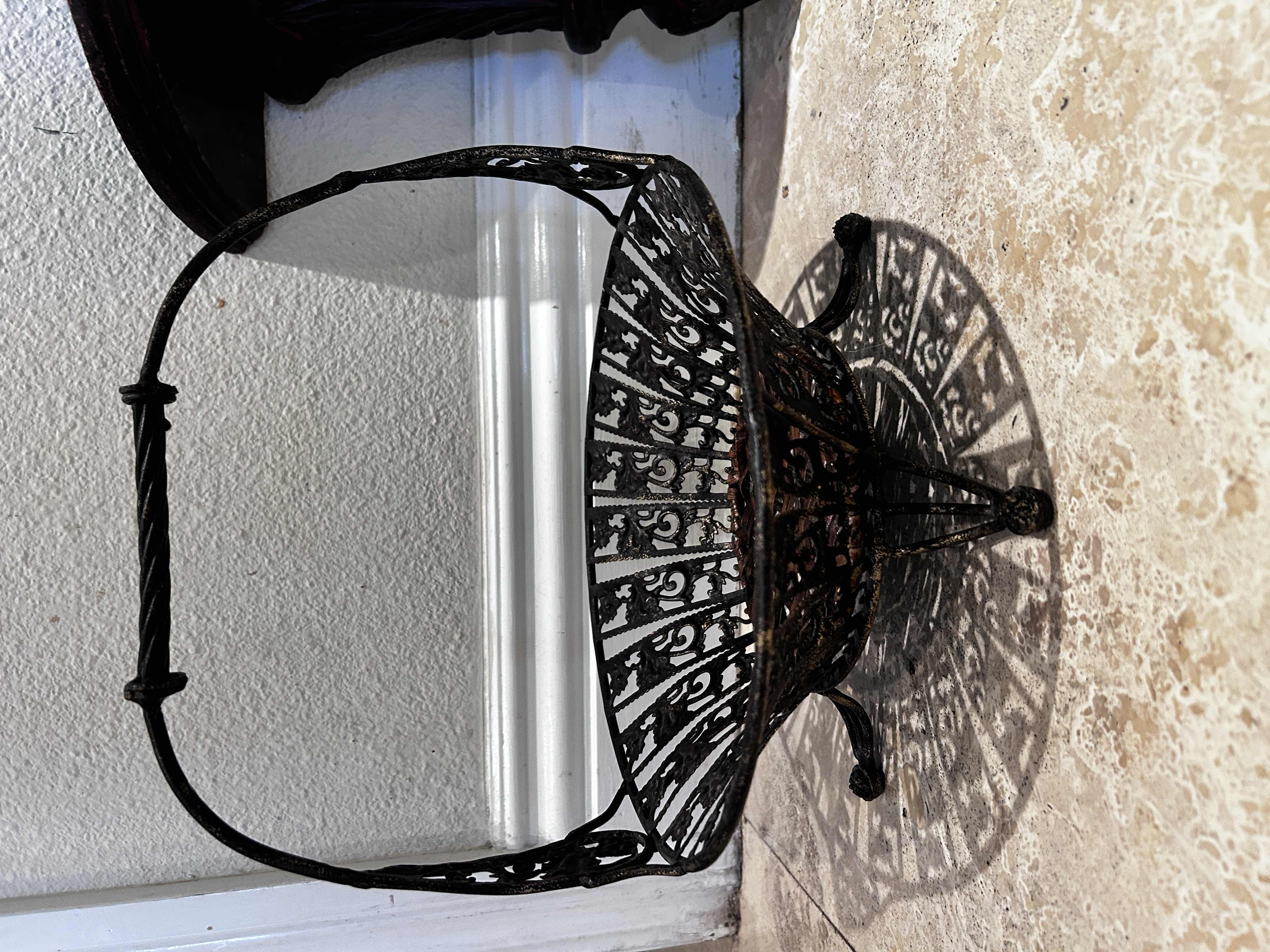 Photo 1 of 2 WOODEN WALL SCONCES  H12”AND METAL BASKET